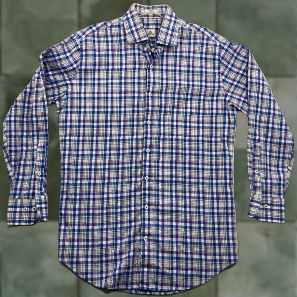 Peter Millar Peter Millar Mens Medium Blue White Plaid Long Sleeve Button Up Shirt Size US M / EU 48-50 / 2 - 1 Thumbnail