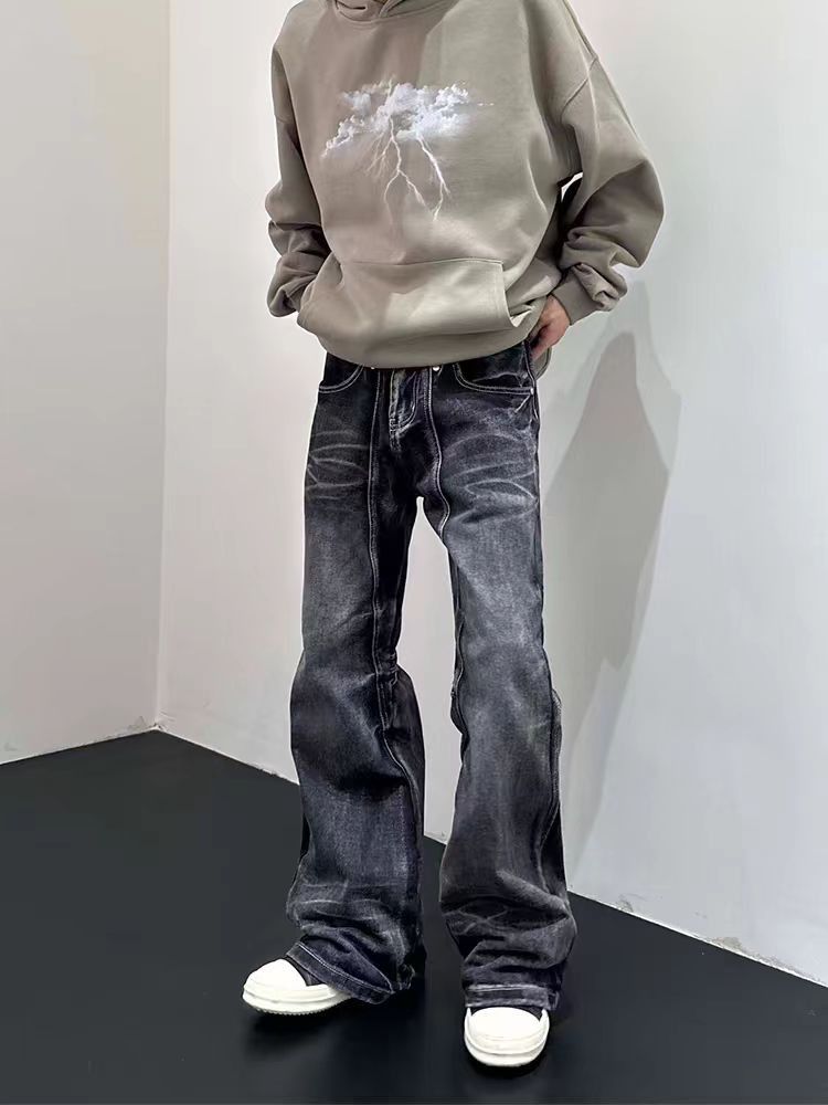 Japanese Brand × Jean Vintage street pleated washed and faded micro flare jeans Size US 32 / EU 48 - 1 Thumbnail