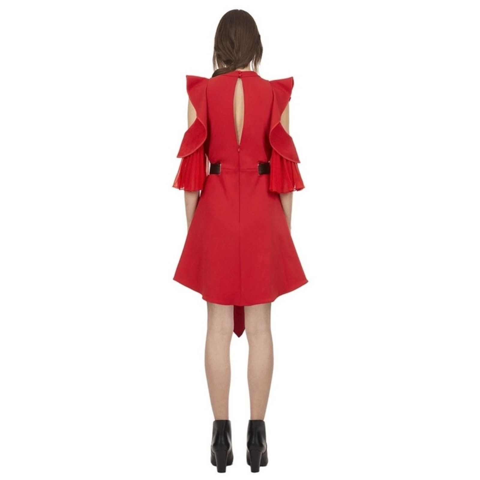 Self-Portrait Self-Portrait Asymmetrical Jersey Red Ruffled Sleeve Dress 4 Size S / US 4 / IT 40 - 5 Thumbnail