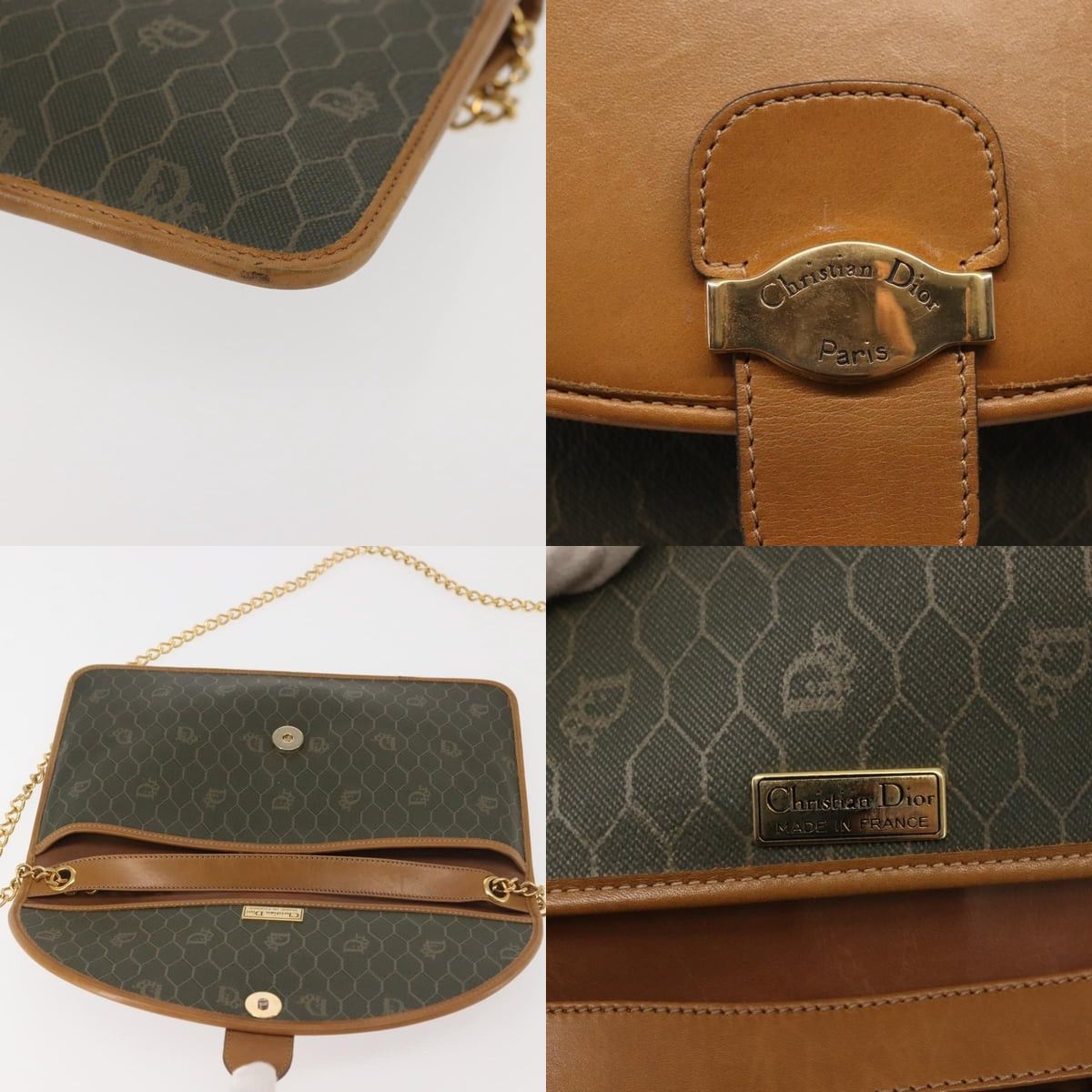 Dior DIOR Honeycomb Canvas Chain Shoulder Bag Pvc Brown Gold Size ONE SIZE - 11 Thumbnail