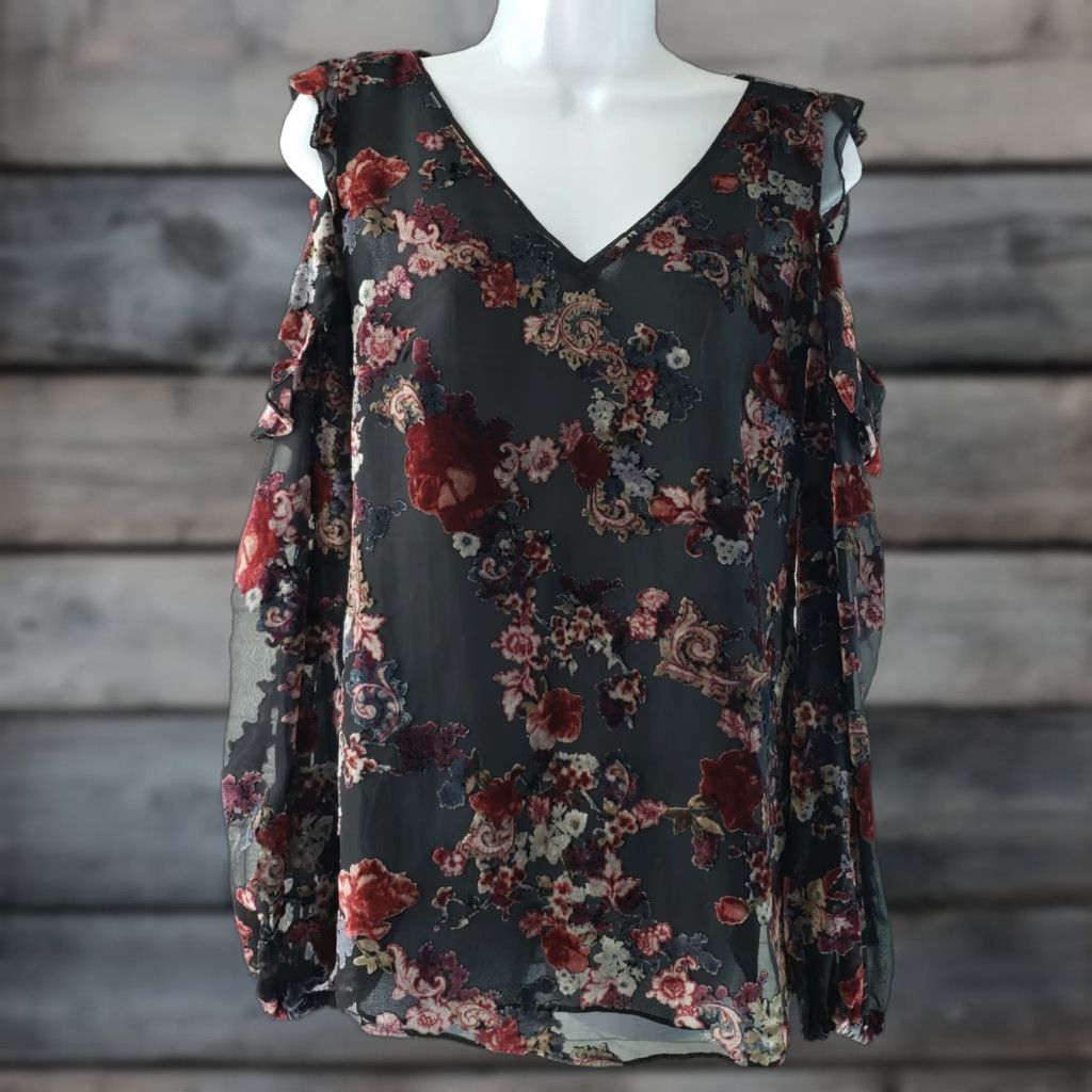 White House Black Market White House Black Market Womens Blouse Shirt Black Floral Rayon V-Neck Cold Shoulder Sz 6 Womens Size M / US 6-8 / IT 42-44 - 1 Thumbnail