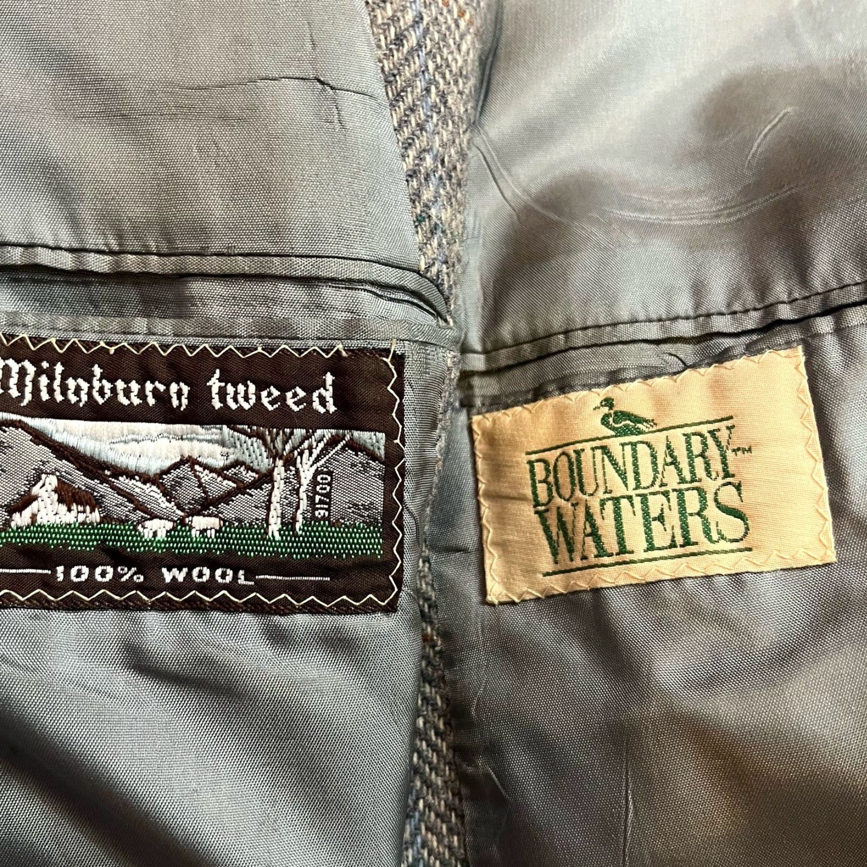 Vintage VINTAGE Boundary Waters Milnburn Tweed Blazer Mens 38 Sport Coat Gray Regular Coat Mens 38 Gr ay Boundry Water Vintage Size 38R - 6 Thumbnail