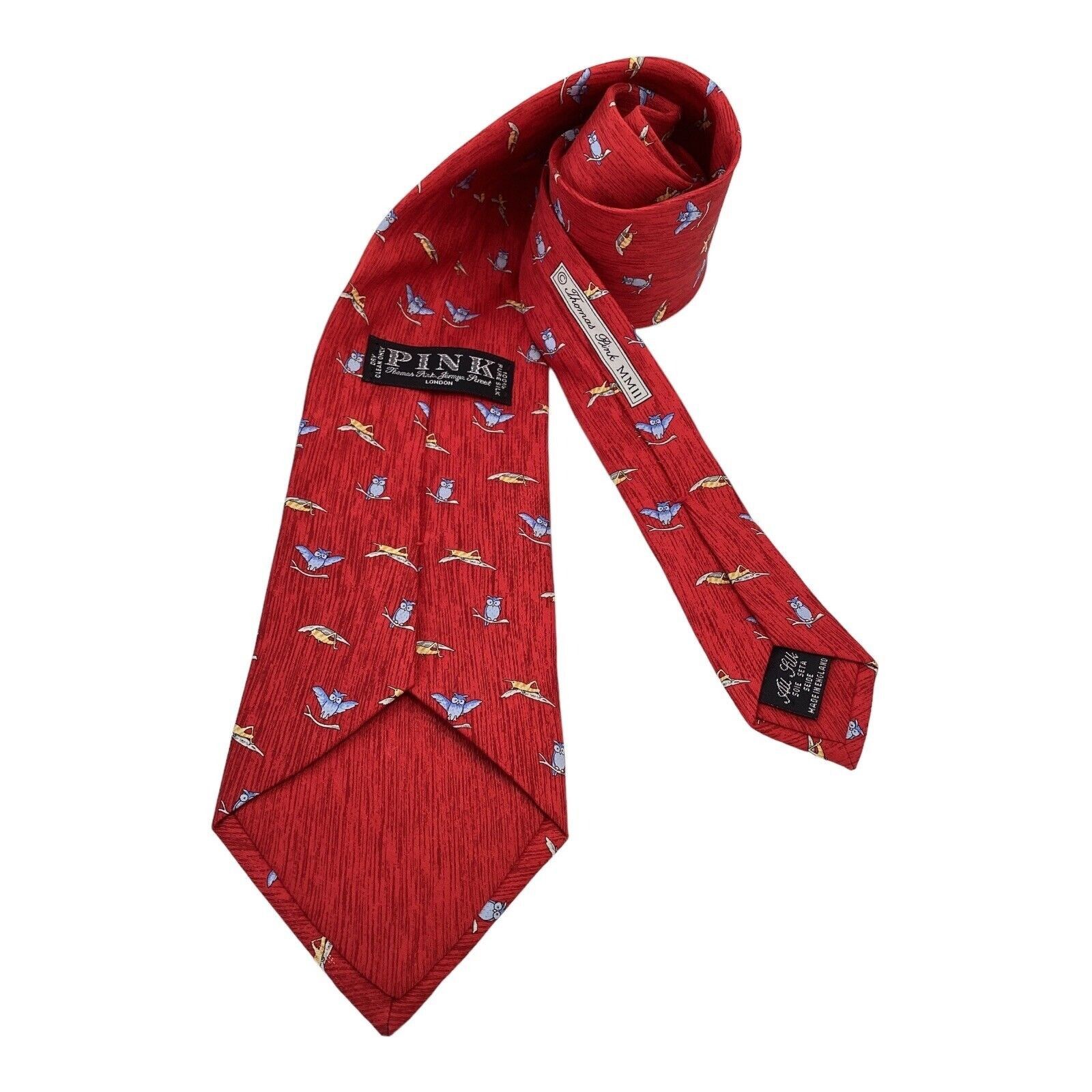 Thomas Pink THOMAS PINK Red Owl & Locust Print Luxury Designer Silk Tie Size ONE SIZE - 1 Thumbnail