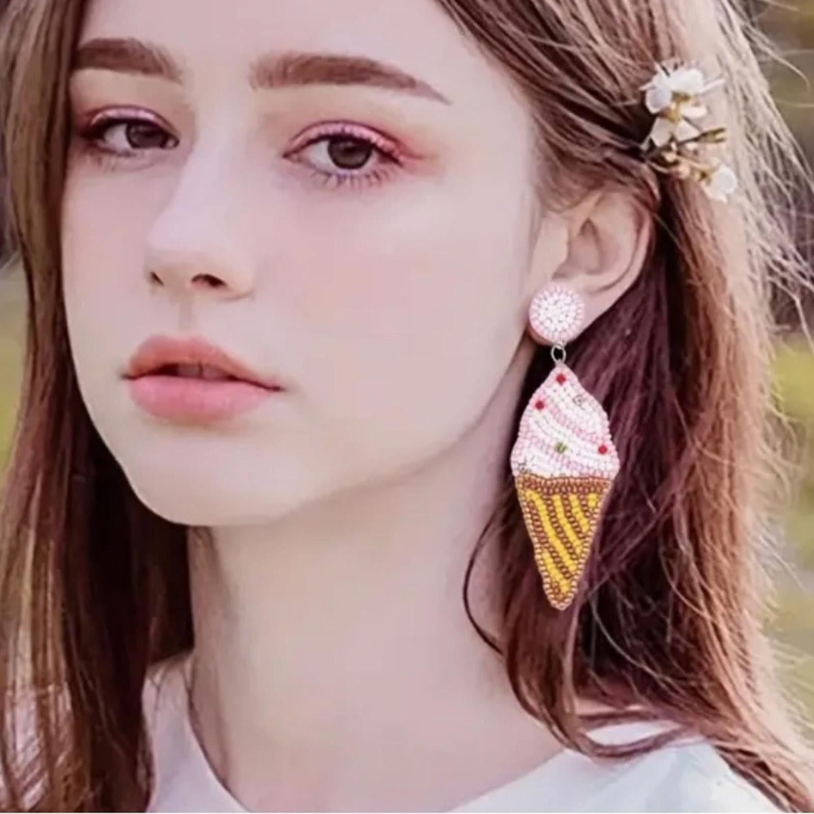 Designer Beaded Ice Cream Cone Earrings Size ONE SIZE - 4 Thumbnail