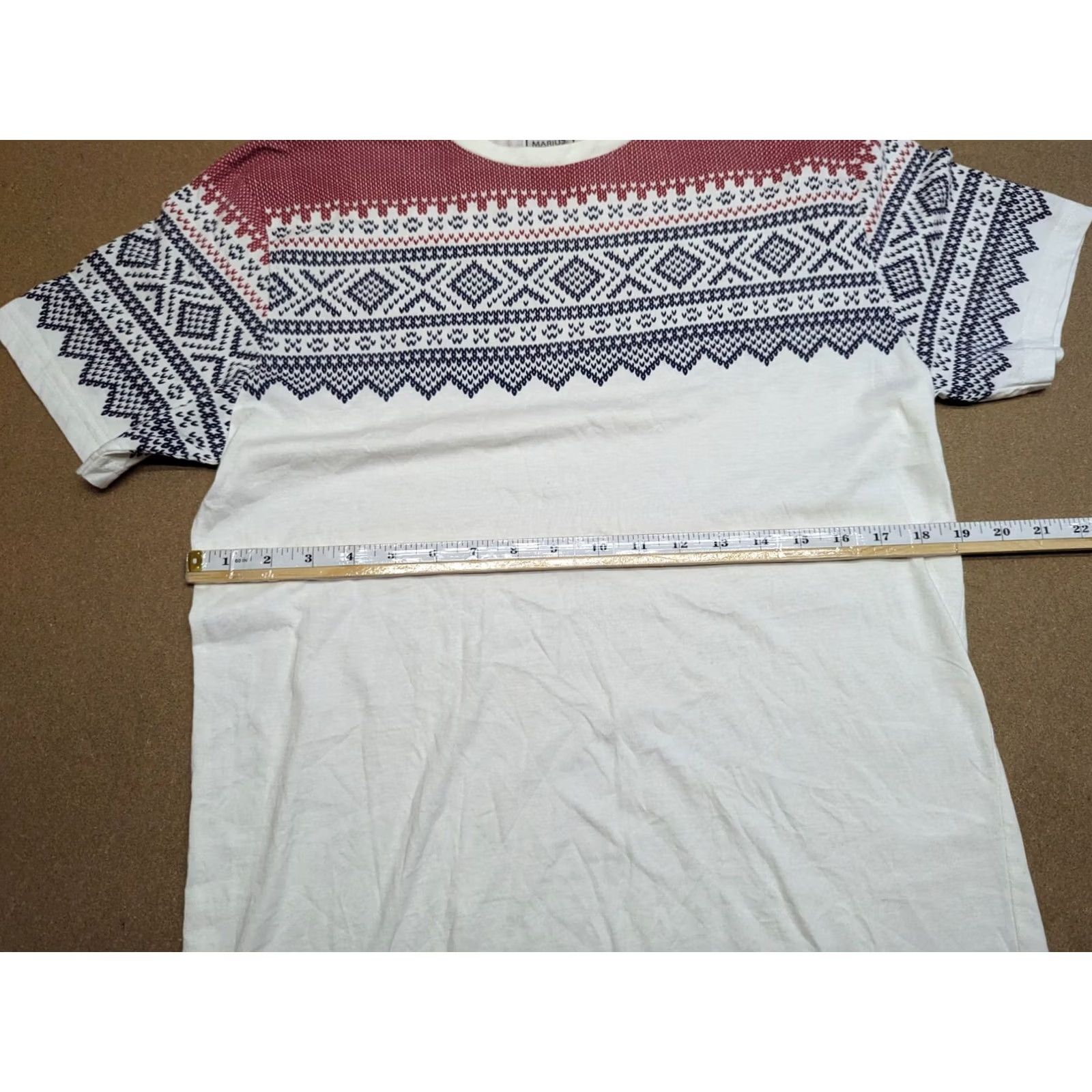 Vintage Marius of Norway Mens T-Shirt Nordic White Fair isle Short Sleeves Tee L Size US L / EU 52-54 / 3 - 7 Thumbnail