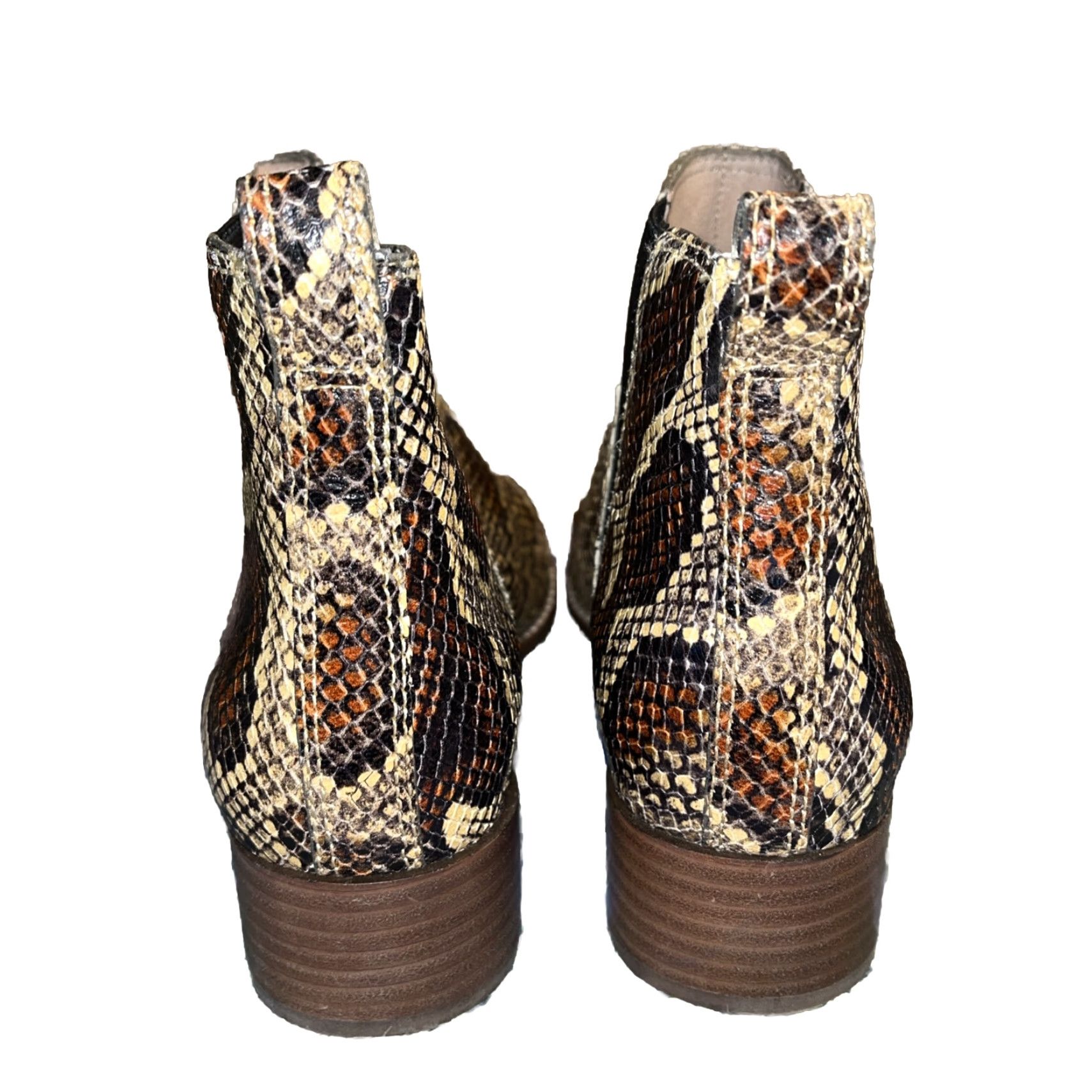 Madewell VINTAGE Madewell Women's Leather Reptile Print Ankle Boots 9.5 Brown 1.5" Block Heel Casual Party Size US 9.5 / IT 39.5 - 4 Thumbnail