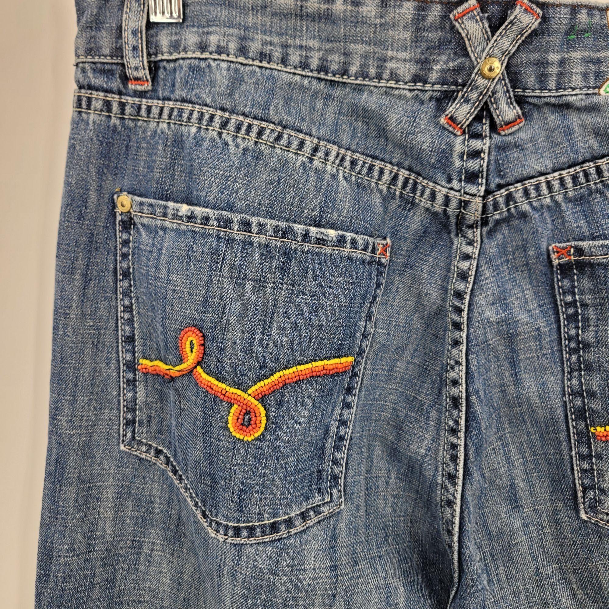 LRG Vintag High Waisted Sea Bead Embroidered Jeans 36 Blue Denim Size 36" / US 14 / IT 50 - 9 Thumbnail