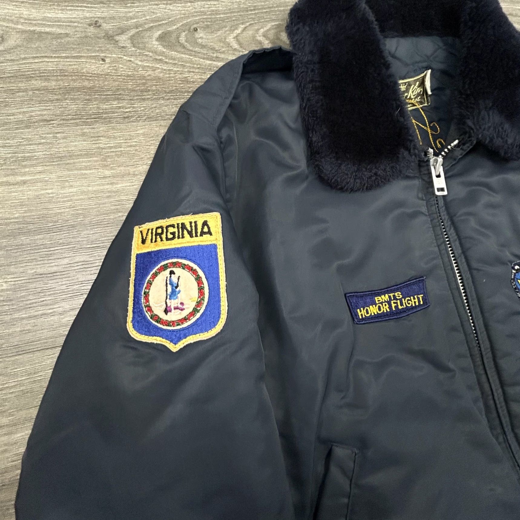 Vintage VINTAGE US Air Force Bomber Jacket Mens L Blue Nylon Fur Embroidered Eagle Patch Quilted Size US L / EU 52-54 / 3 - 3 Thumbnail