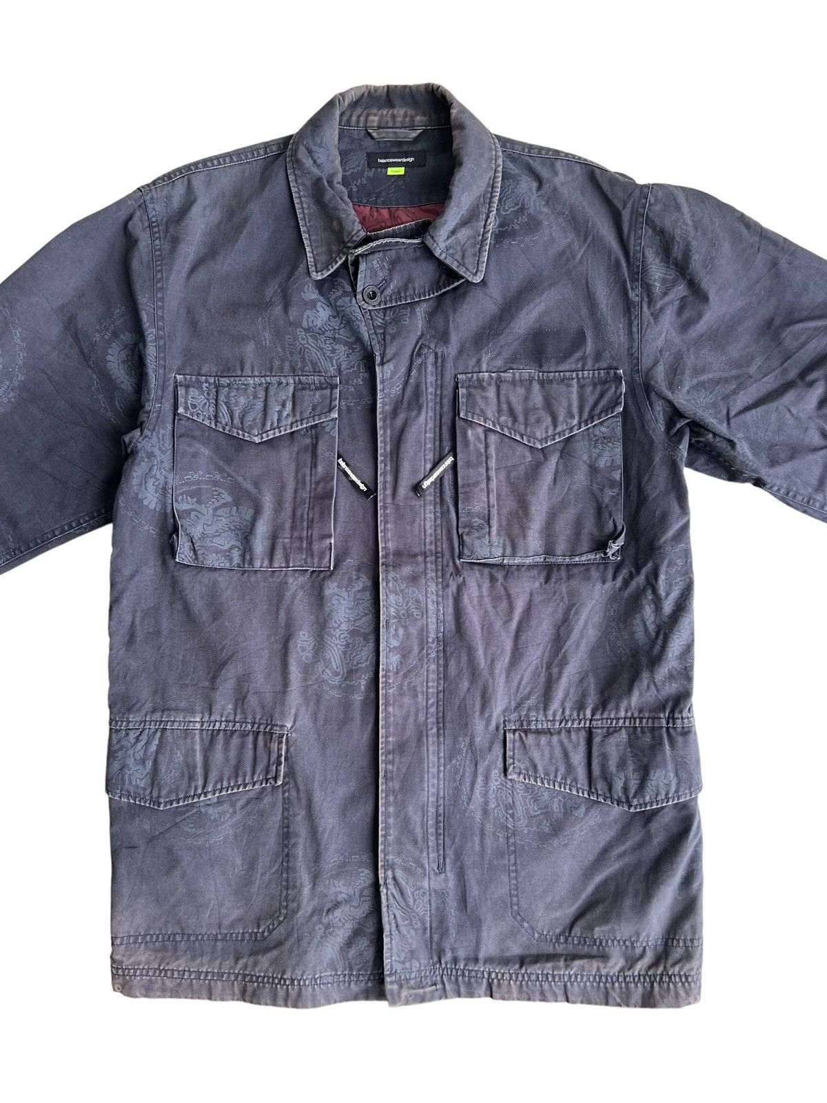 image of Balance Co x Military Balance Wear Co. "rehp" Overprinted Rip M-65 Parka Jacket in Navy (Size XL)