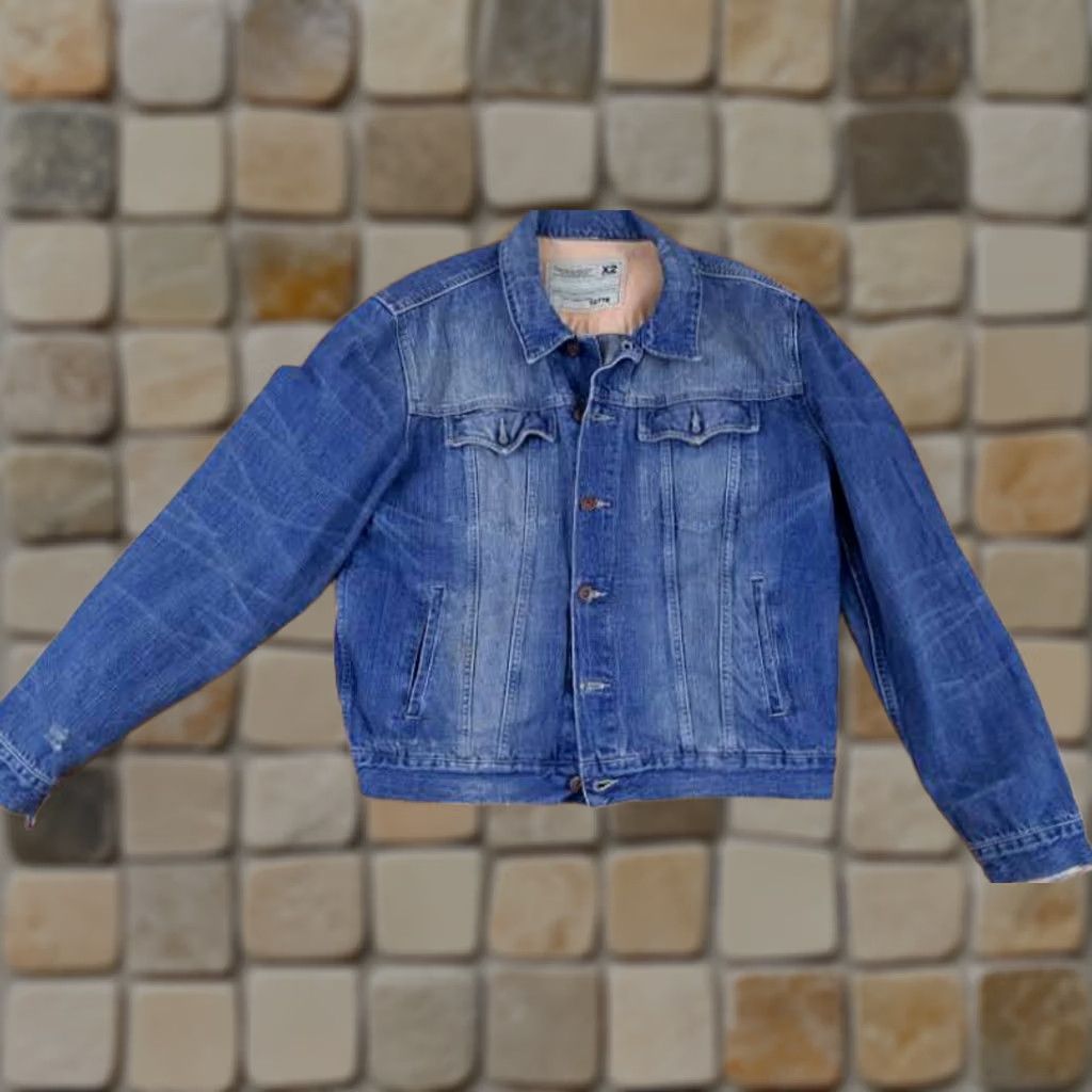 X-LARGE VINTAGE Denim Laboratory Blue Denim Bomber Jacket size X-Large Men Size US 36 / EU 52 - 1 Thumbnail