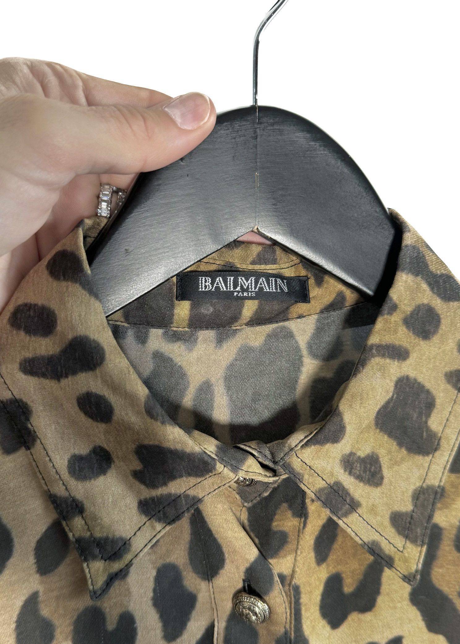 Balmain Balmain Beige Leopard Print Silk Buttoned Blouse Size S / US 4 / IT 40 - 4 Thumbnail