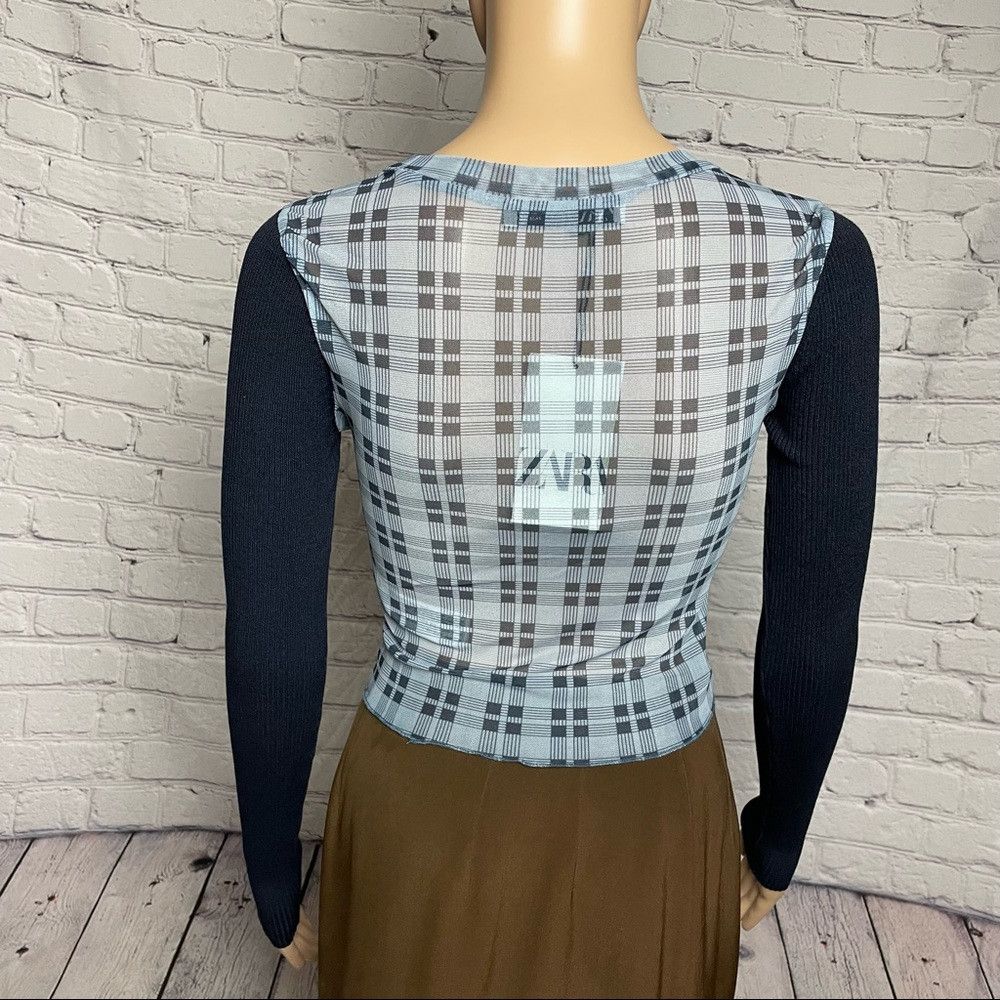 Zara NWT New Zara Knit Sleeve Plaid Mesh Crop Top Size S Size S / US 4 / IT 40 - 4 Thumbnail