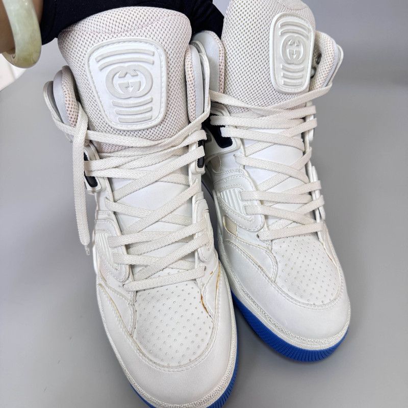 Gucci Gucci High-Top Basketball Sneakers in White and Blue - Size US 8.5 / EU 41-42 - 9 Thumbnail
