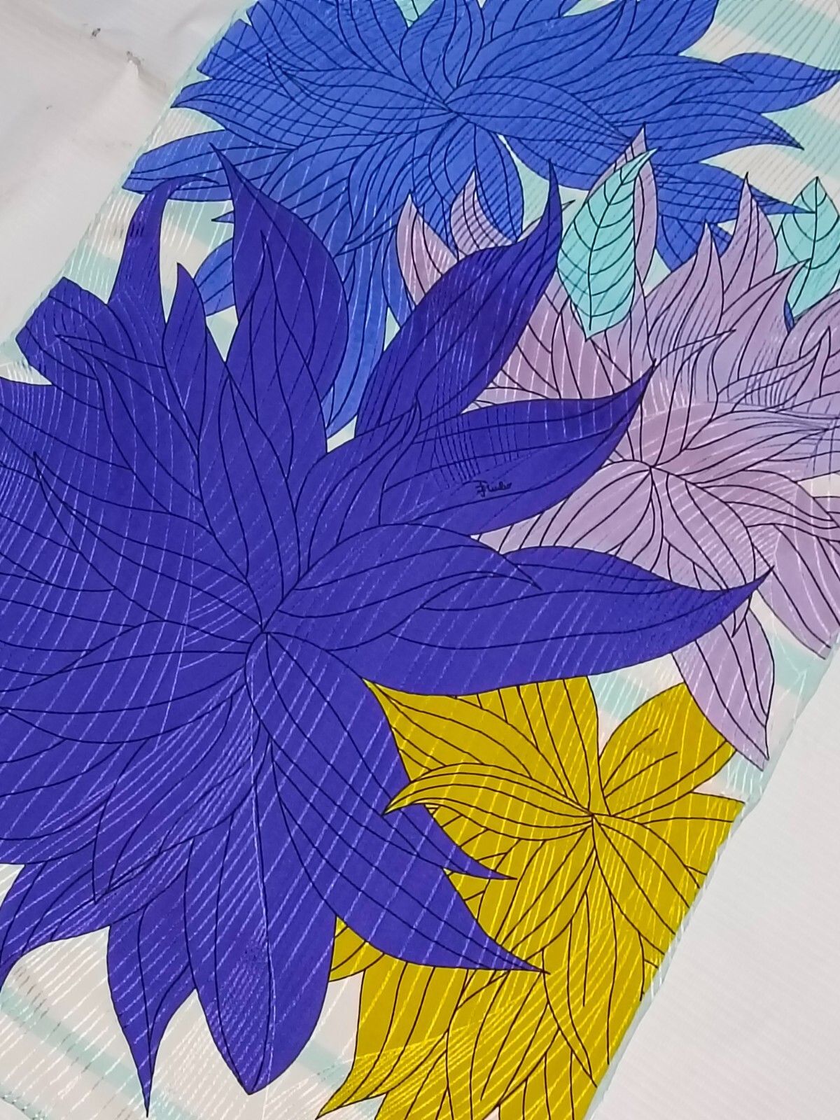 Emilio Pucci EMILIO PUCCI ITALY Geometric Purple Leaves Silk Scarf Size ONE SIZE - 8 Thumbnail