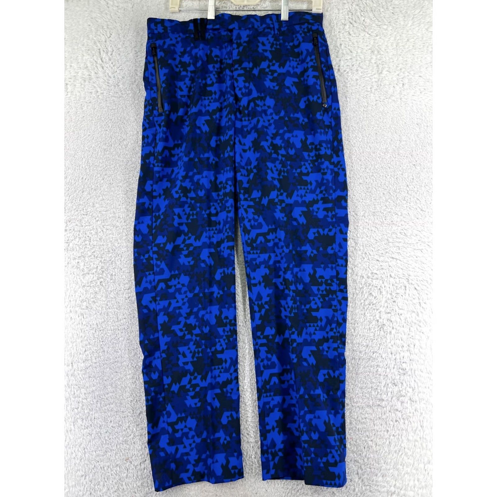 Under Armour Ralph Lauren RLX Pants Mens 32 Blue Crazy Triangle Pattern Golf Golfer Daly Poly Size US 32 / EU 48 - 2 Thumbnail