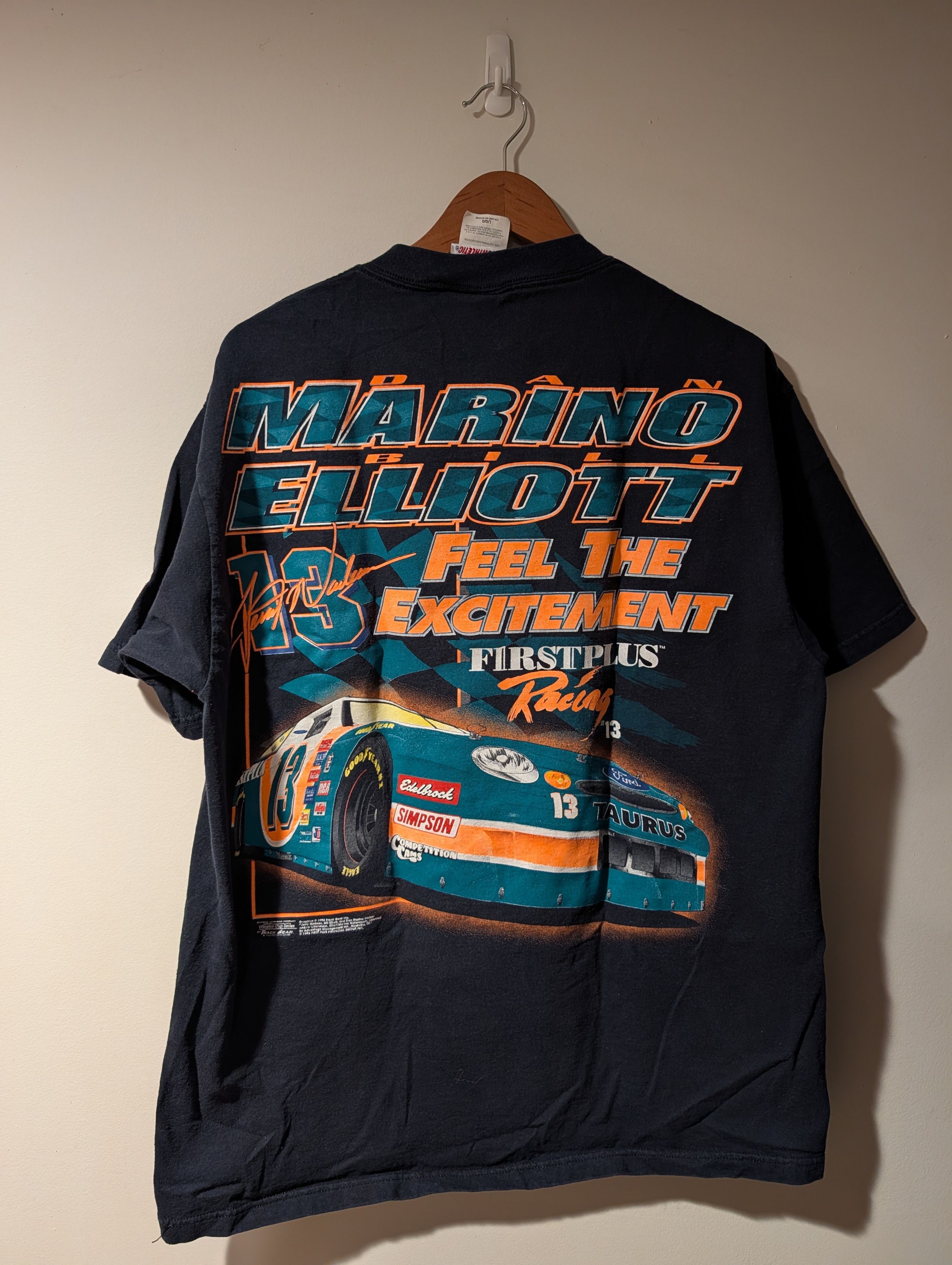 NASCAR Vintage Jerry Nadeau #13 Nascar T-Shirt First Marino Ford Size US XL / EU 56 / 4 - 5 Thumbnail