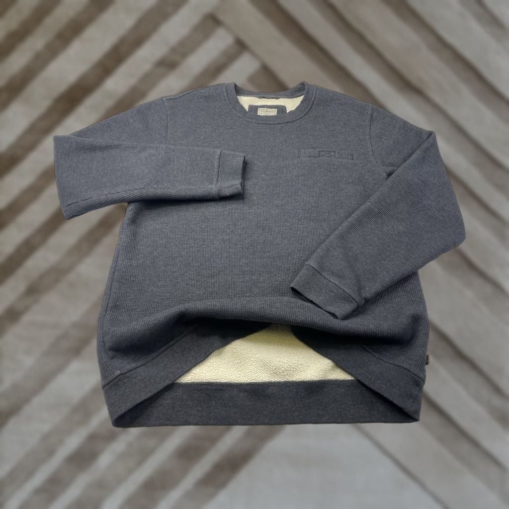 Vintage L.L. Bean Shirt Mens Katahdin Iron Works Bonded Waffle Fleece Crewneck Pullover LT Gray Blue Solid Knit-Wa... Size US L / EU 52-54 / 3 - 1 Thumbnail
