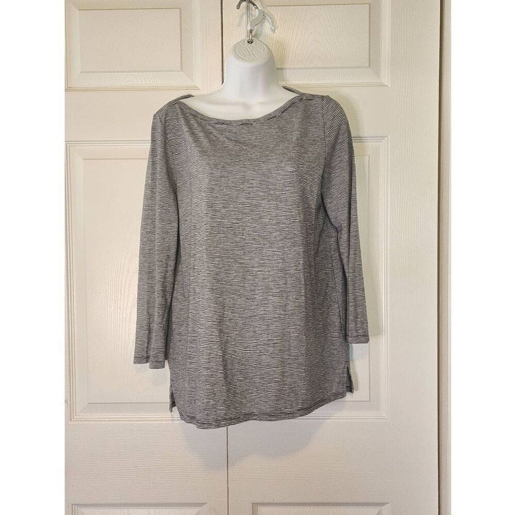 Loft Ann Taylor LOFT Blue and Gray Striped Shirt Size L / US 10 / IT 46 - 2 Thumbnail