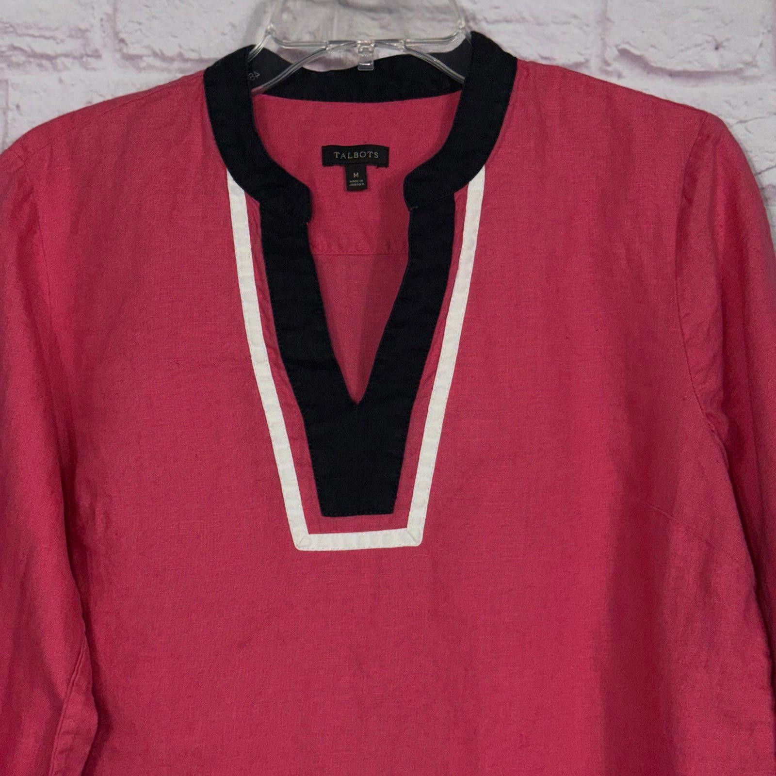 Other Talbots Pink Linen Tunic Top with Contrast Trim Medium Size M / US 6-8 / IT 42-44 - 2 Thumbnail