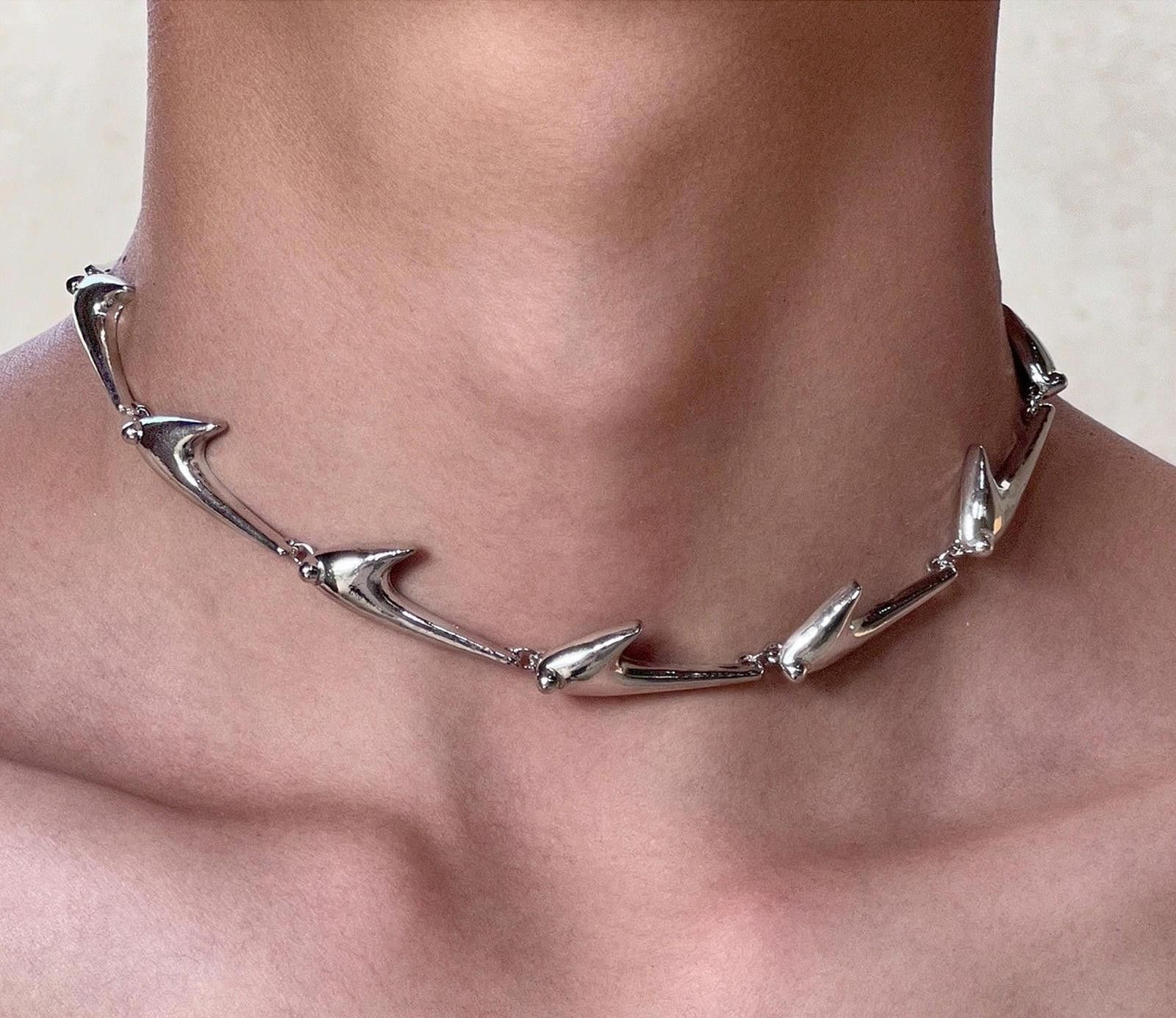 Jewelry Silver Modern Spike Link Necklace, Chunky Chain Necklace Size ONE SIZE - 4 Thumbnail