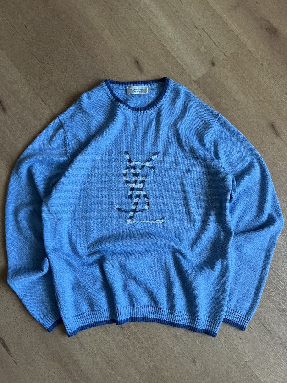 Yves Saint Laurent Yves Saint Laurent YSL Logo Knit Sweater Blue – Size L Size US L / EU 52-54 / 3 - 1 Thumbnail