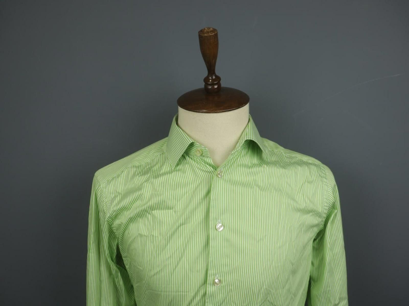 Eton Eton Green White Striped Cotton Collared Dress Shirt Size 41 Size 38R - 6 Thumbnail