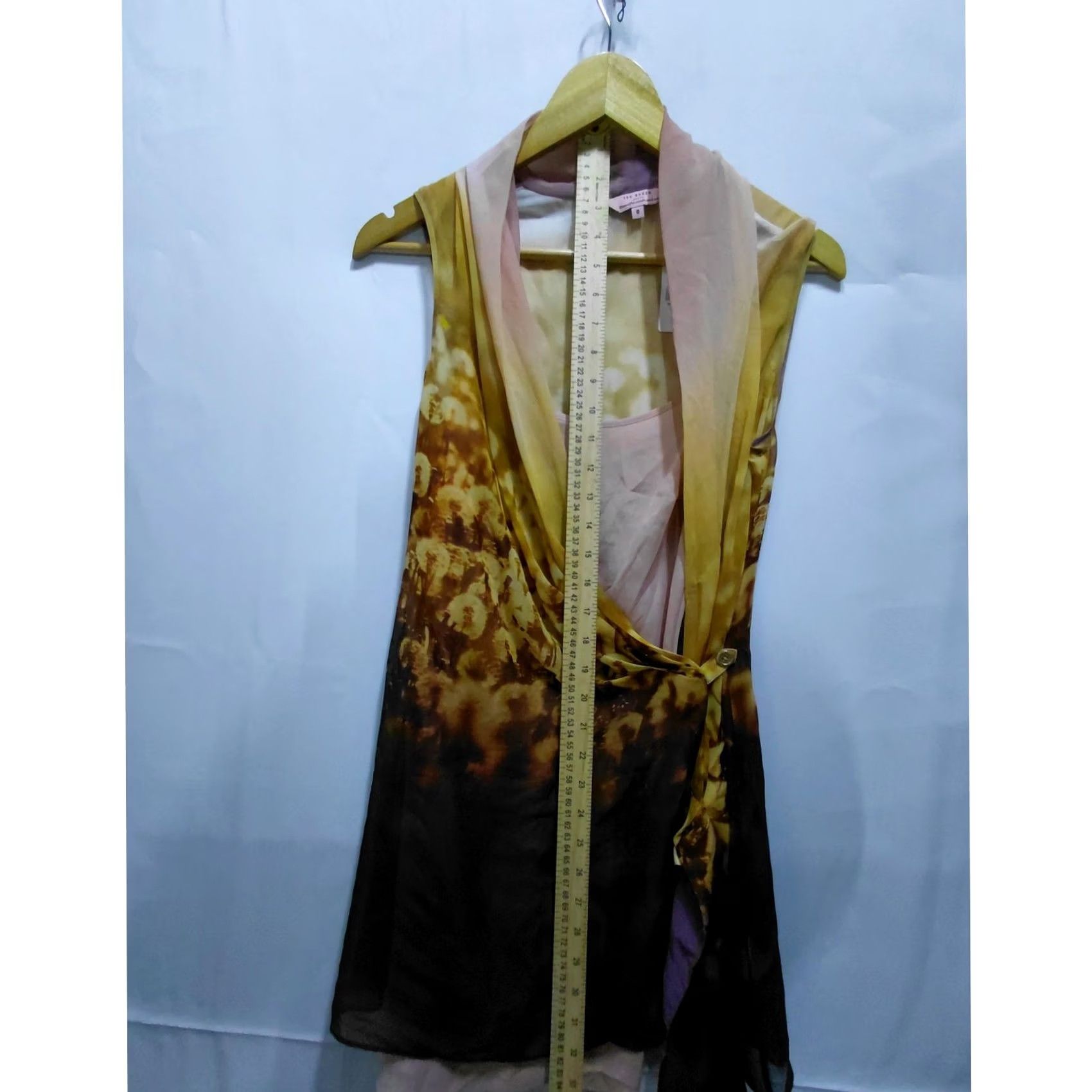 Ted Baker Ted Baker London Dandelion Print Sheer Dress Gradient Chiffon Midi 0 Beige Sleeveless Draped Neckline Fully Lined Party/Cocktail Womens Dress Size XS / US 0-2 / IT 36-38 - 6 Thumbnail