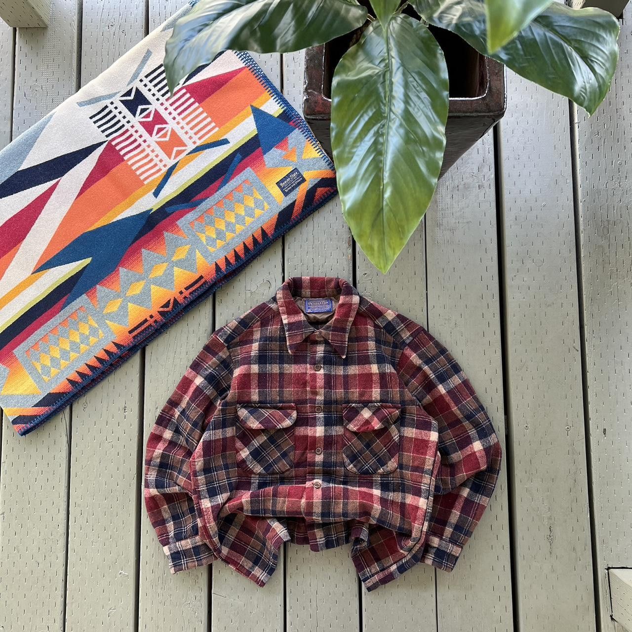 Pendleton × Vintage Vintage 80's Pendleton Flannel Wool Shadow Plaid Flap Pocket Size US L / EU 52-54 / 3 - 3 Thumbnail