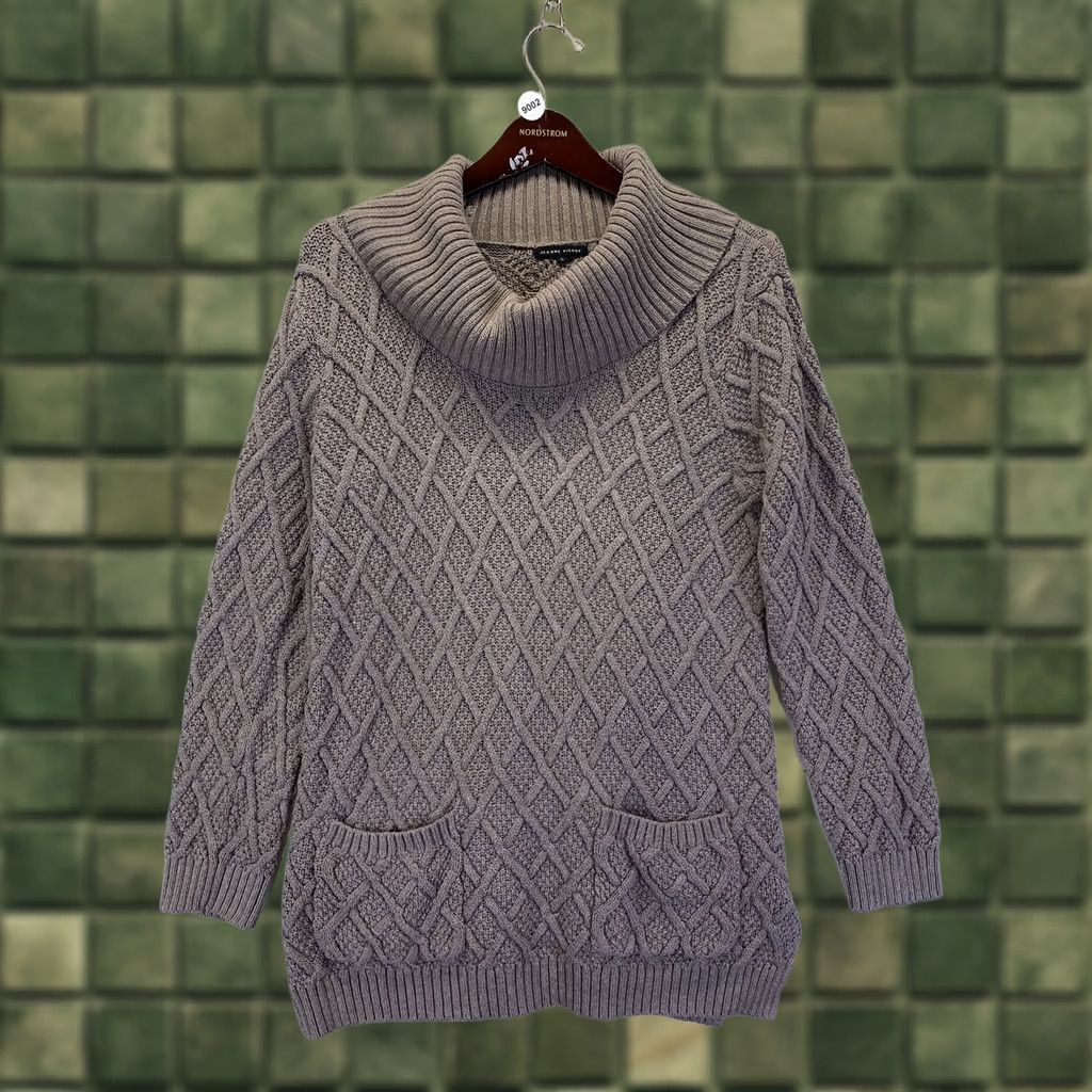 Vintage Jeanne Pierre Sweater Cowl Neck Women Large Brown Pocket Pullover Cotton Knit Size L / US 10 / IT 46 - 1 Thumbnail