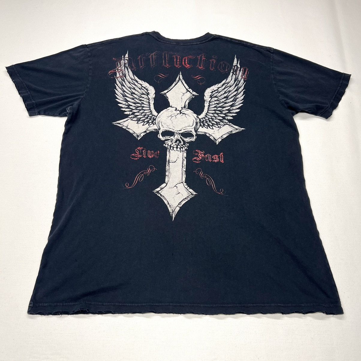 Affliction Affliction Tee Shirt Black Live Fast Skull Wings Cross Punk Size US XXL / EU 58 / 5 - 1 Thumbnail