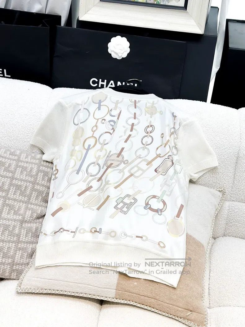 Hermes Ivory Chain Pattern Cashmere and Silk Blend Short S