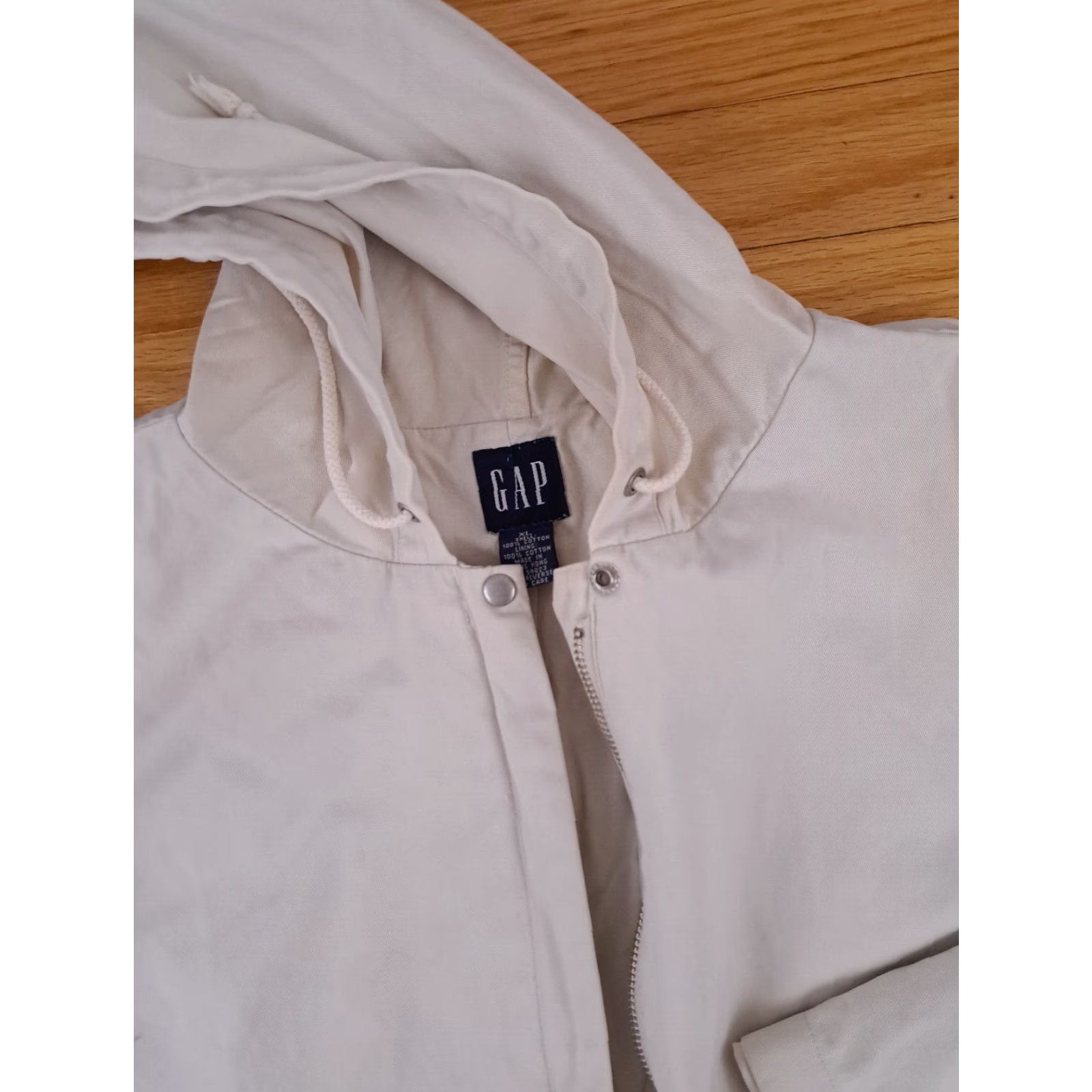 Gap VINTAGE Gap White Denim Full Zip Hooded Jacket Women XL Denim Light Windbreaker Hooded Regular XLarge Mid-Length Cotton Jacket Size XL / US 12-14 / IT 48-50 - 3 Thumbnail