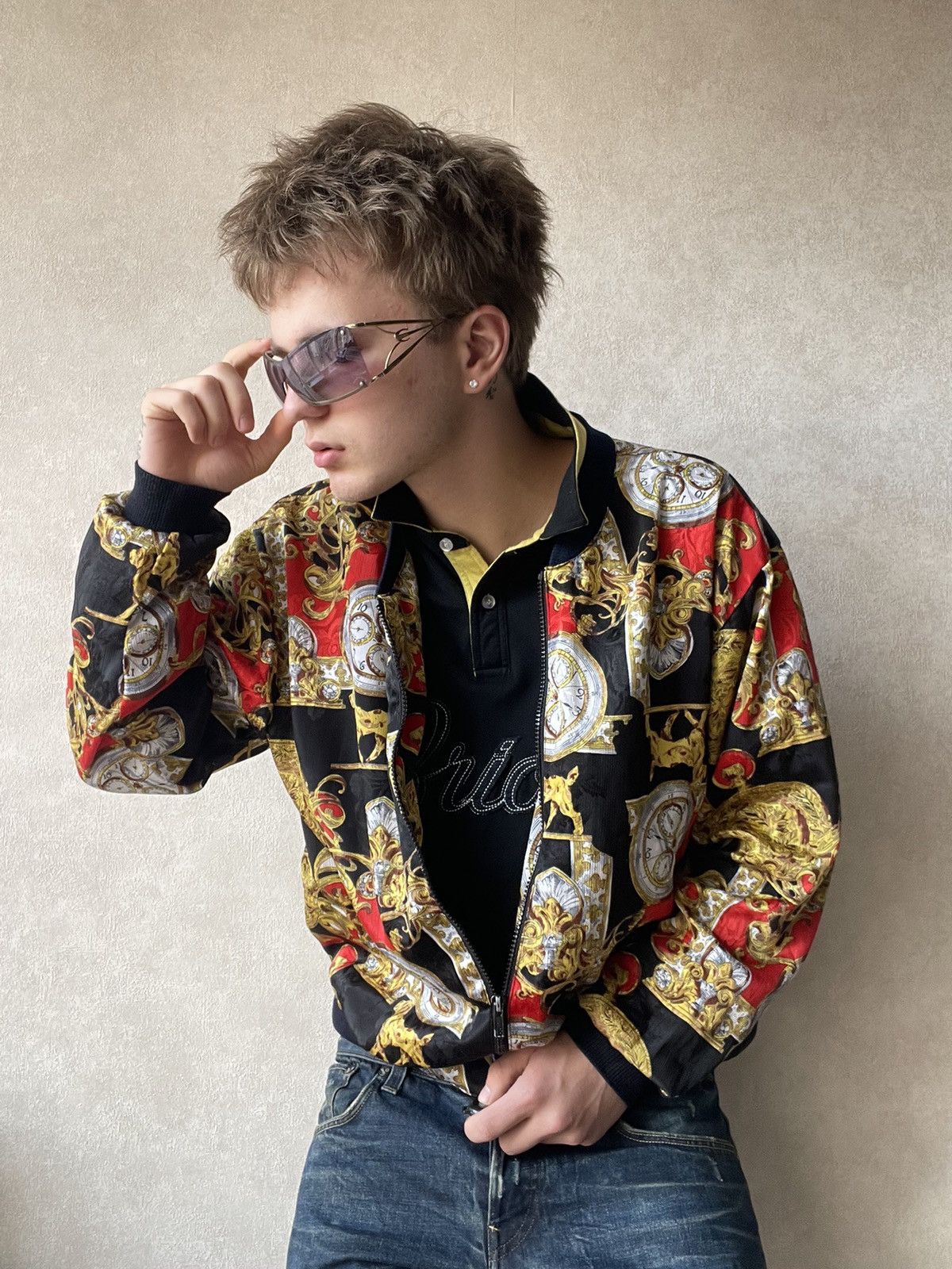 Vintage Vintage 80s Clock Pattern Zip Up Jacket Versace Style Size US M / EU 48-50 / 2 - 1 Thumbnail