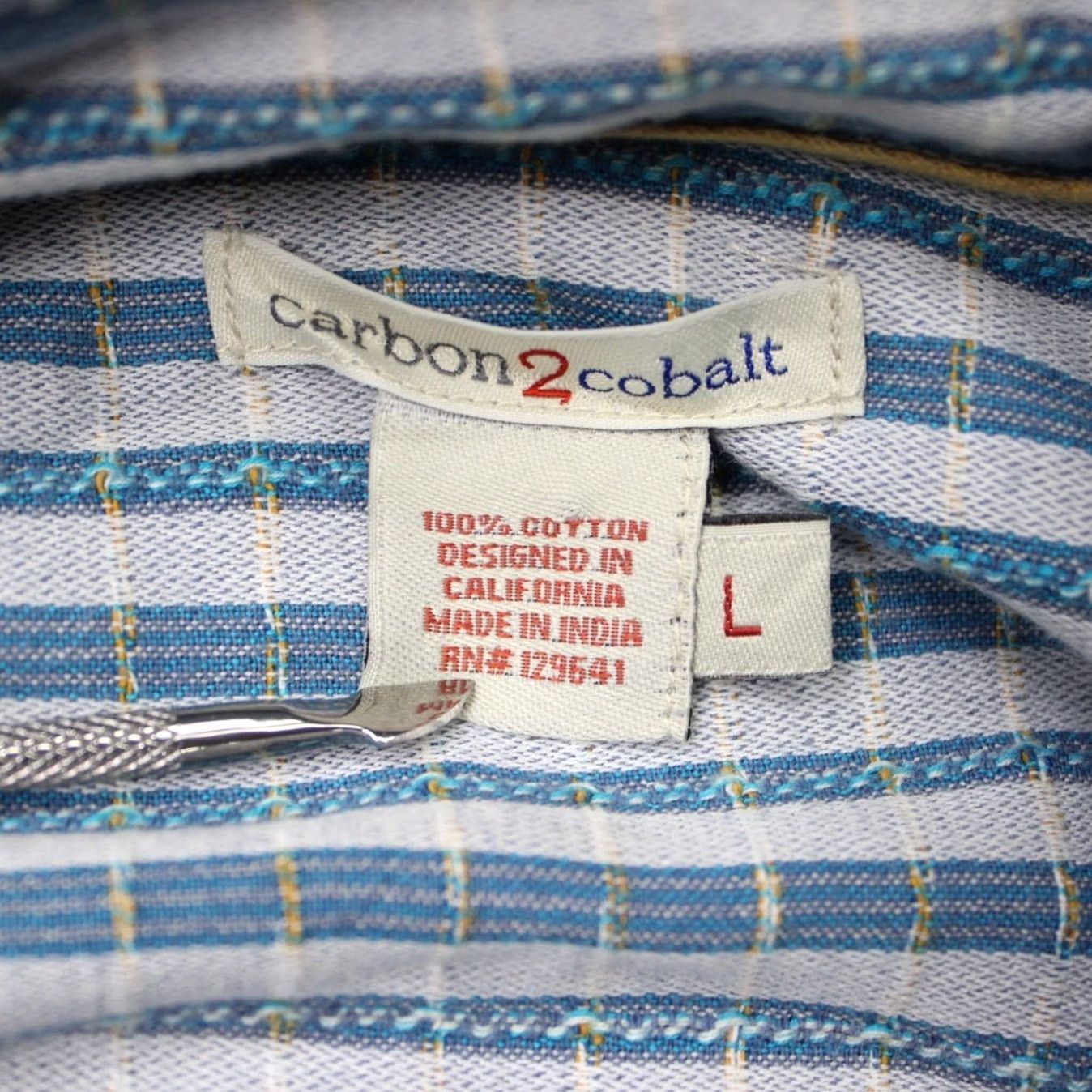 Carbon2Cobalt Carbon 2 Cobalt Shirt Mens Large Blue/Yellow Check Textured Cotton Long Sleeve Size US L / EU 52-54 / 3 - 6 Thumbnail