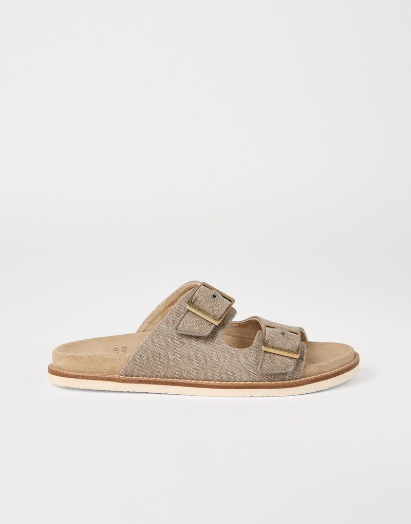 Brunello Cucinelli o1la1rc1a0326 Délavé Canvas Suede Slides in Beige Size US 9 / EU 42 - 1 Thumbnail