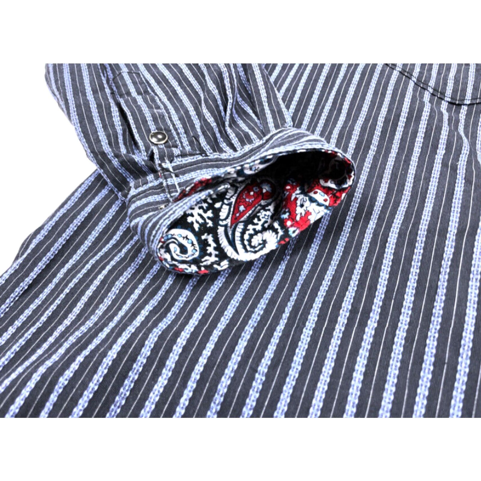 Vintage Rough Stock Western Shirt Adult 2XL Blue Striped Geometric Cotton Embroidered Snap Button Pockets 90s Cowboy Grunge Rockabilly Mens Size US XXL / EU 58 / 5 - 4 Thumbnail