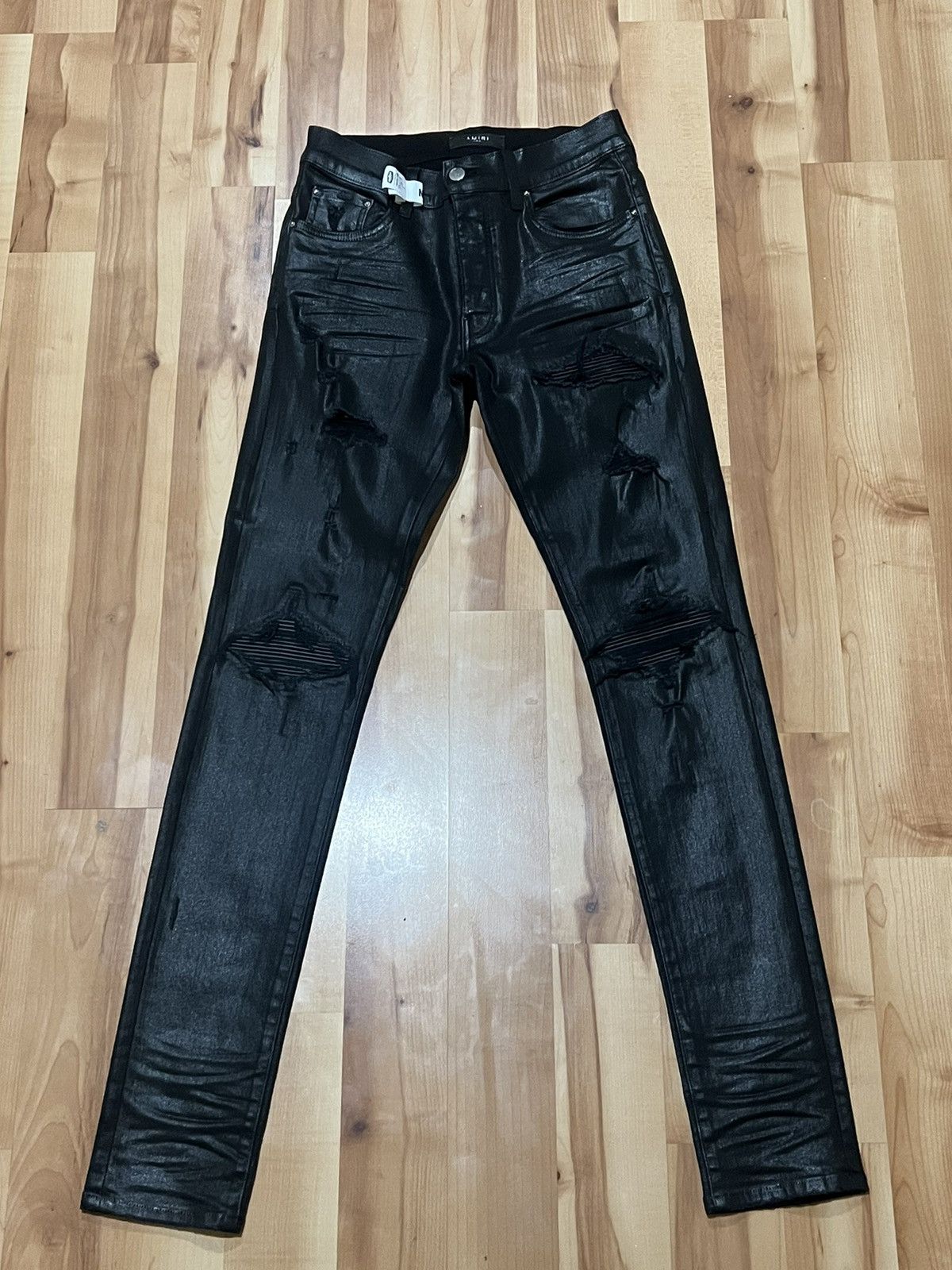 image of Black Amiri Waxed Mx1 Jeans, Men's (Size 31)