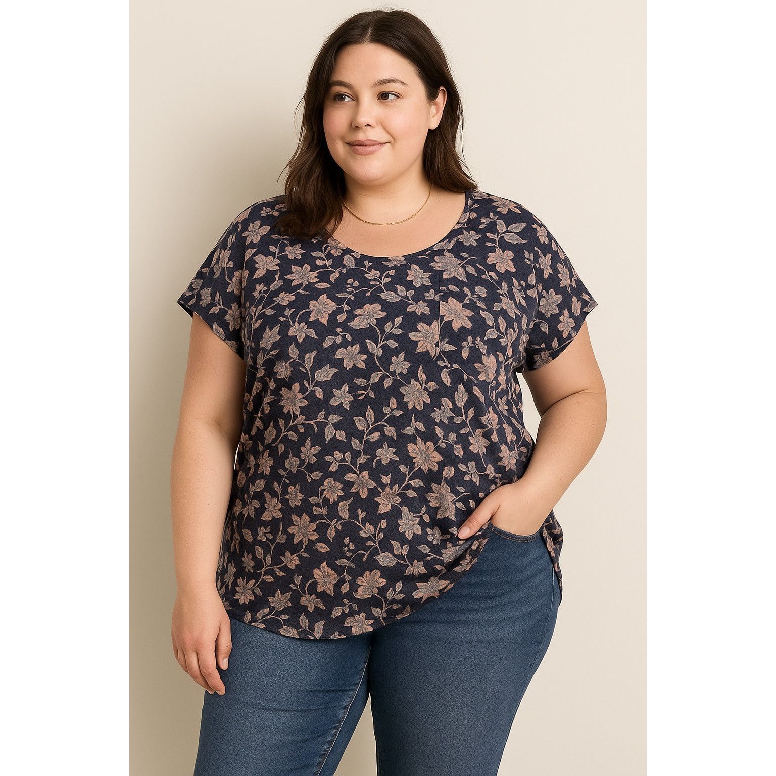 Other Philosophy Woman Floral Print Short Sleeve Top Navy Pink 1X Size XXL / US 16-18 / IT 52-54 - 1 Thumbnail