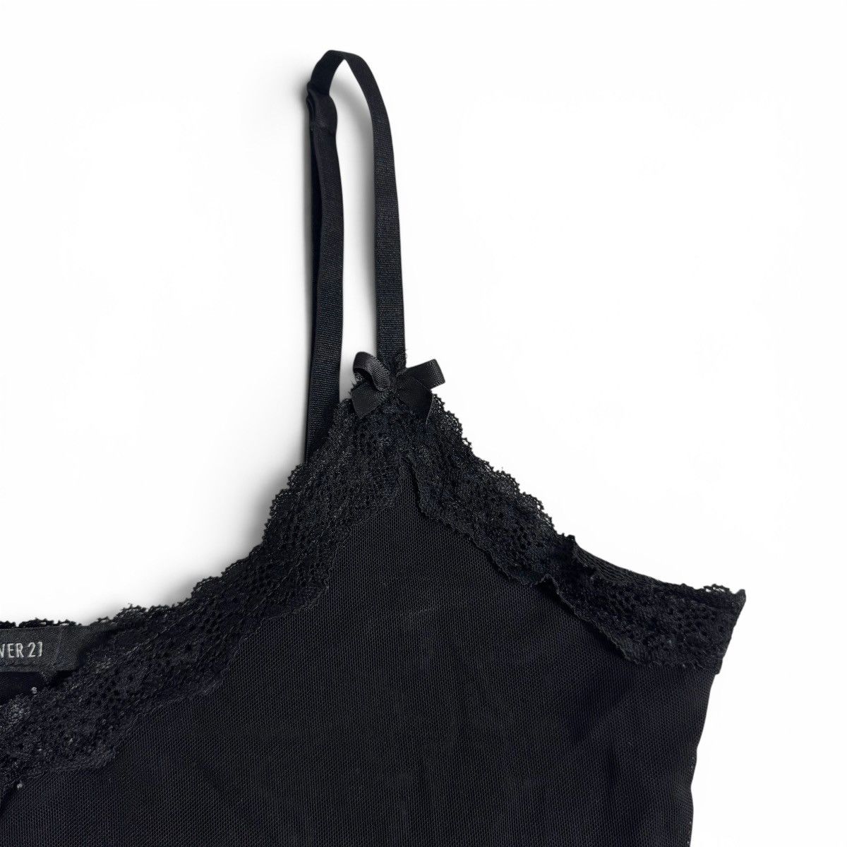 Forever 21 Forever21 Black Sheer Layered Floral Lace Trim Bowtie Cami Size XS / US 0-2 / IT 36-38 - 2 Thumbnail