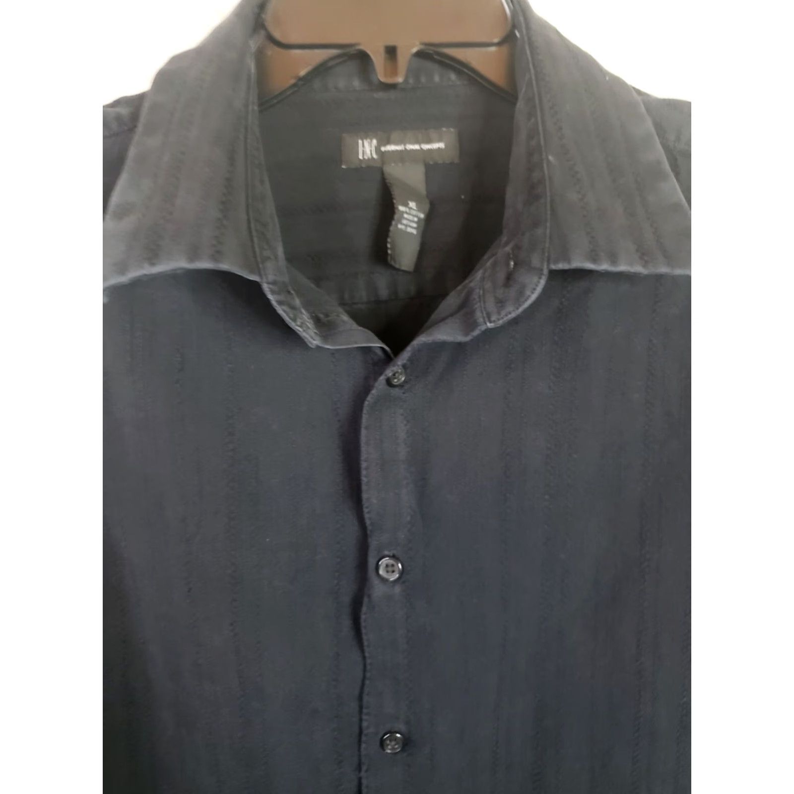 Vintage INC International Concepts Men Shirt XL Black Textured Stripe Button-Up Long Sleeve Size US XL / EU 56 / 4 - 5 Thumbnail