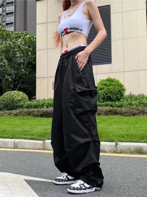 Designer Black Color Parachute Pants Women Hippie Streetwear Size 30" / US 8 / IT 44 - 1 Thumbnail