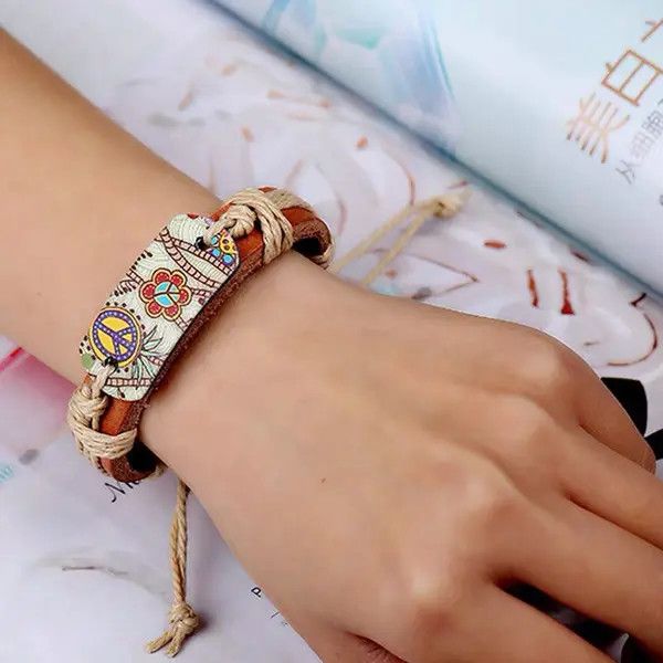Vintage Retro folk leather bracelet Size ONE SIZE - 8 Thumbnail