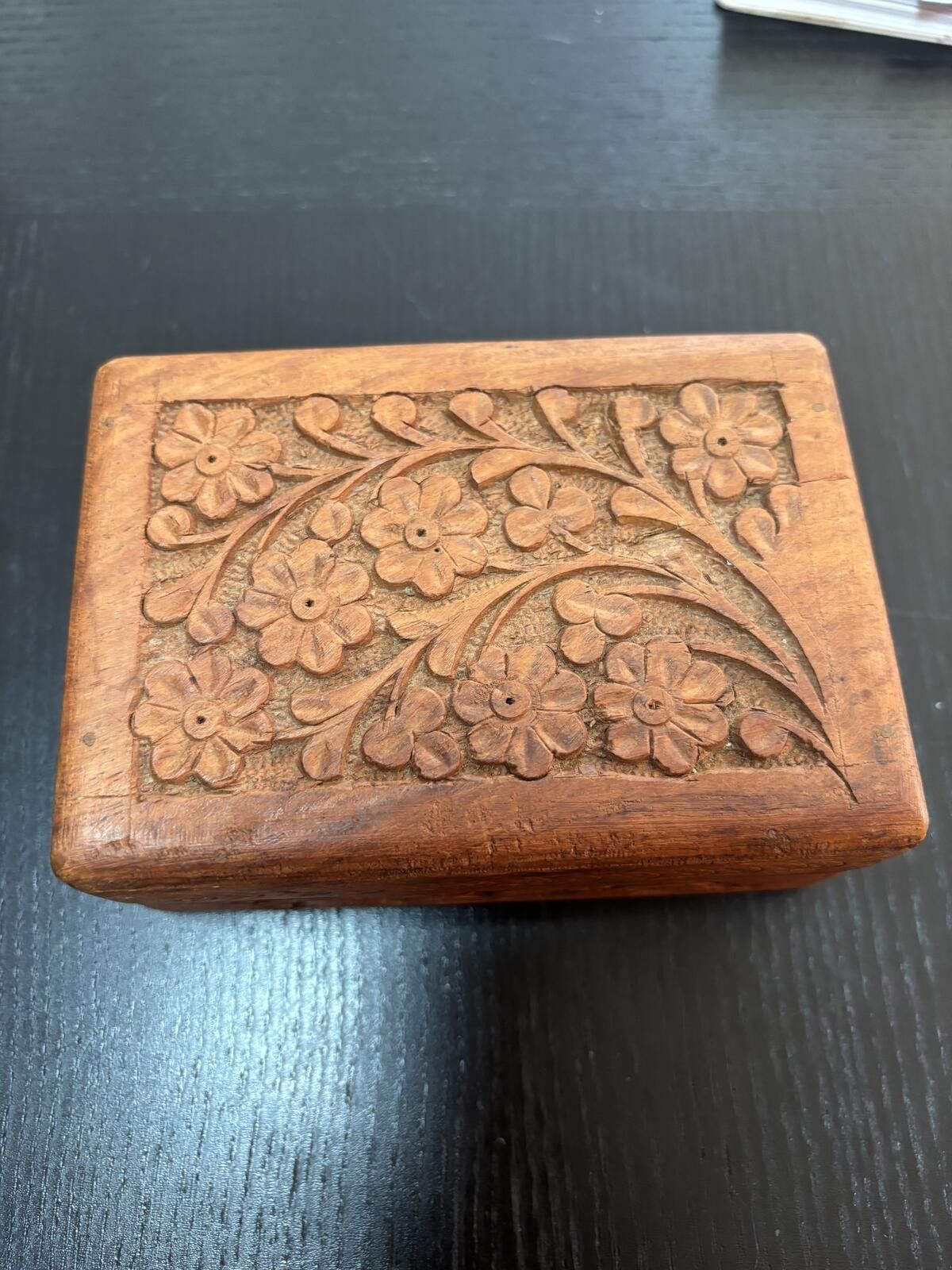 The Unbranded Brand Hand-Carved Wooden Jewelry or Trinket Box with Floral Design Size ONE SIZE - 2 Thumbnail