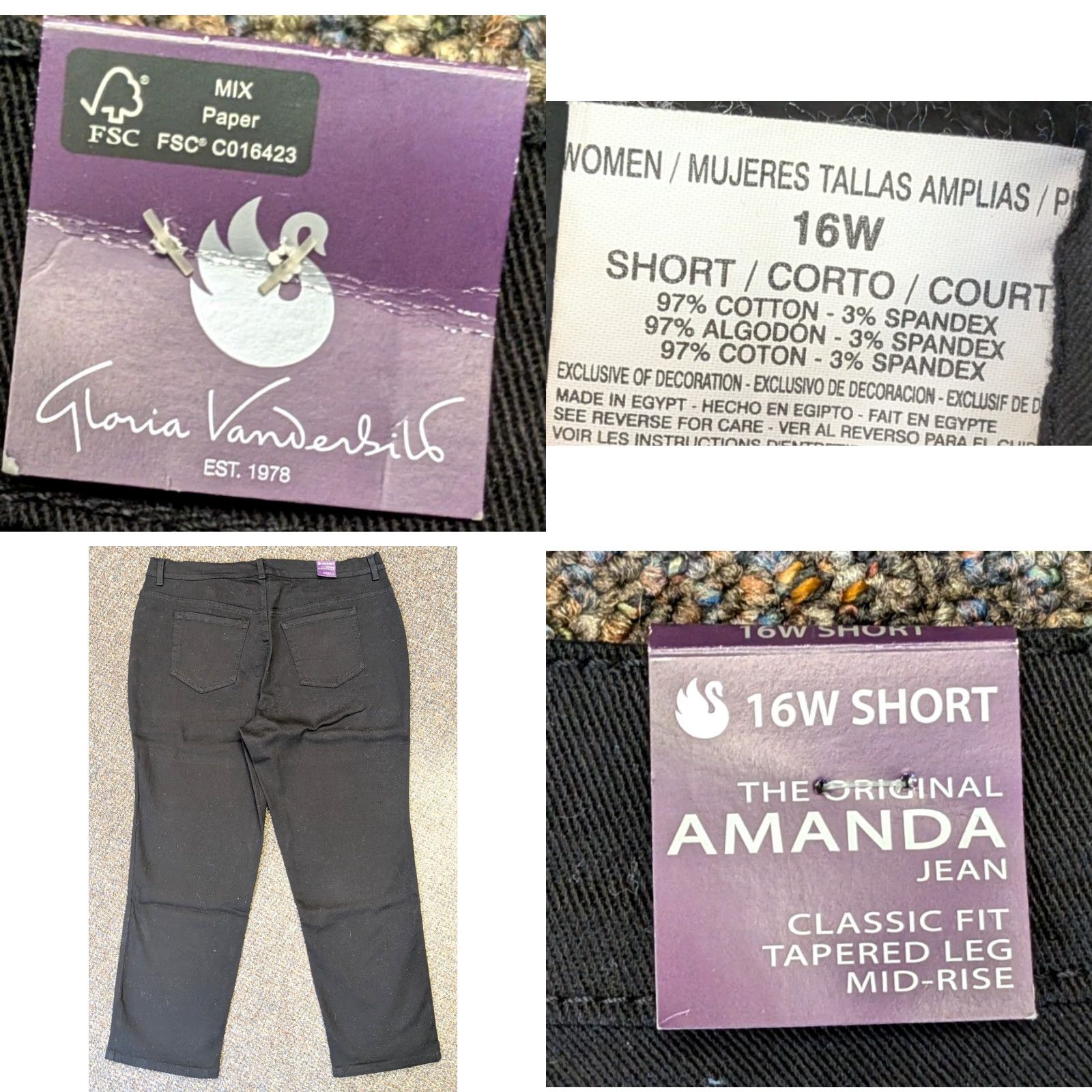Gloria Vanderbilt VINTAGE Gloria Vanderbilt Amanda Classic Fit 16W Short Mid Rise Womens Black Jeans #120925 BL Size 38" / US 16 / IT 52 - 8 Thumbnail