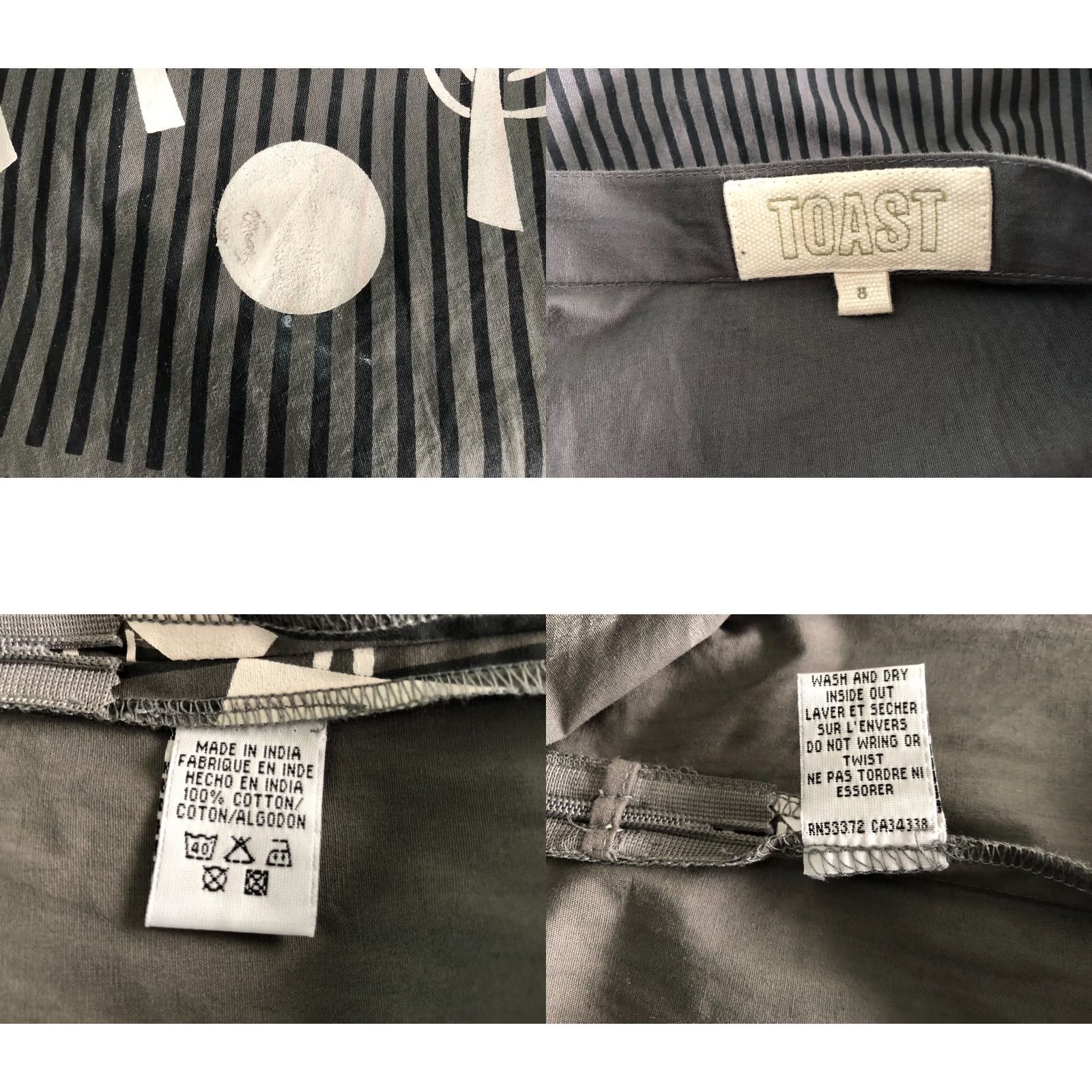 Vintage Toast Gray Cotton Flare Skirt Women's 8 Side Zip Knee Length Ruffle Patterned Vintage No Size 30" / US 8 / IT 44 - 9 Thumbnail