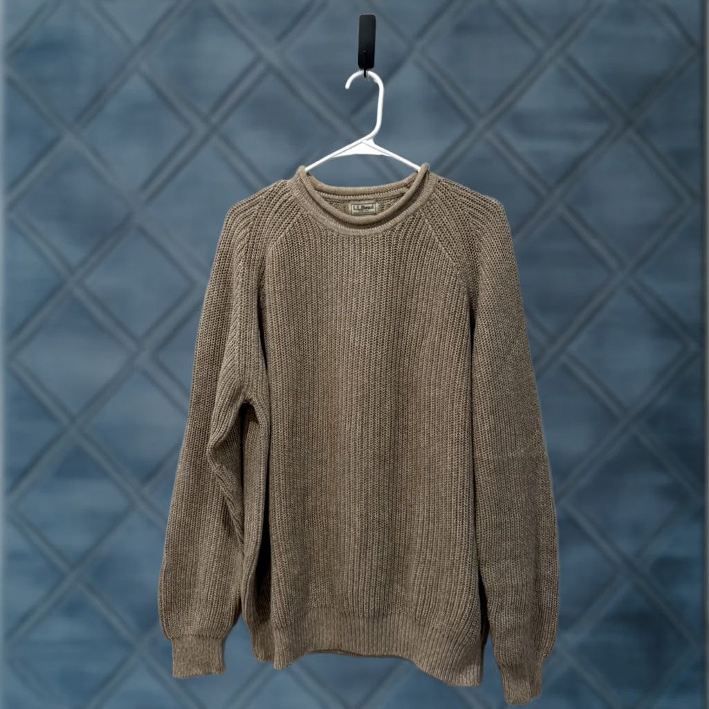 Vintage LL Bean Sweater L Beige Fisherman Chunky Waffle Knit Organic Cotton Mens Size US L / EU 52-54 / 3 - 1 Thumbnail