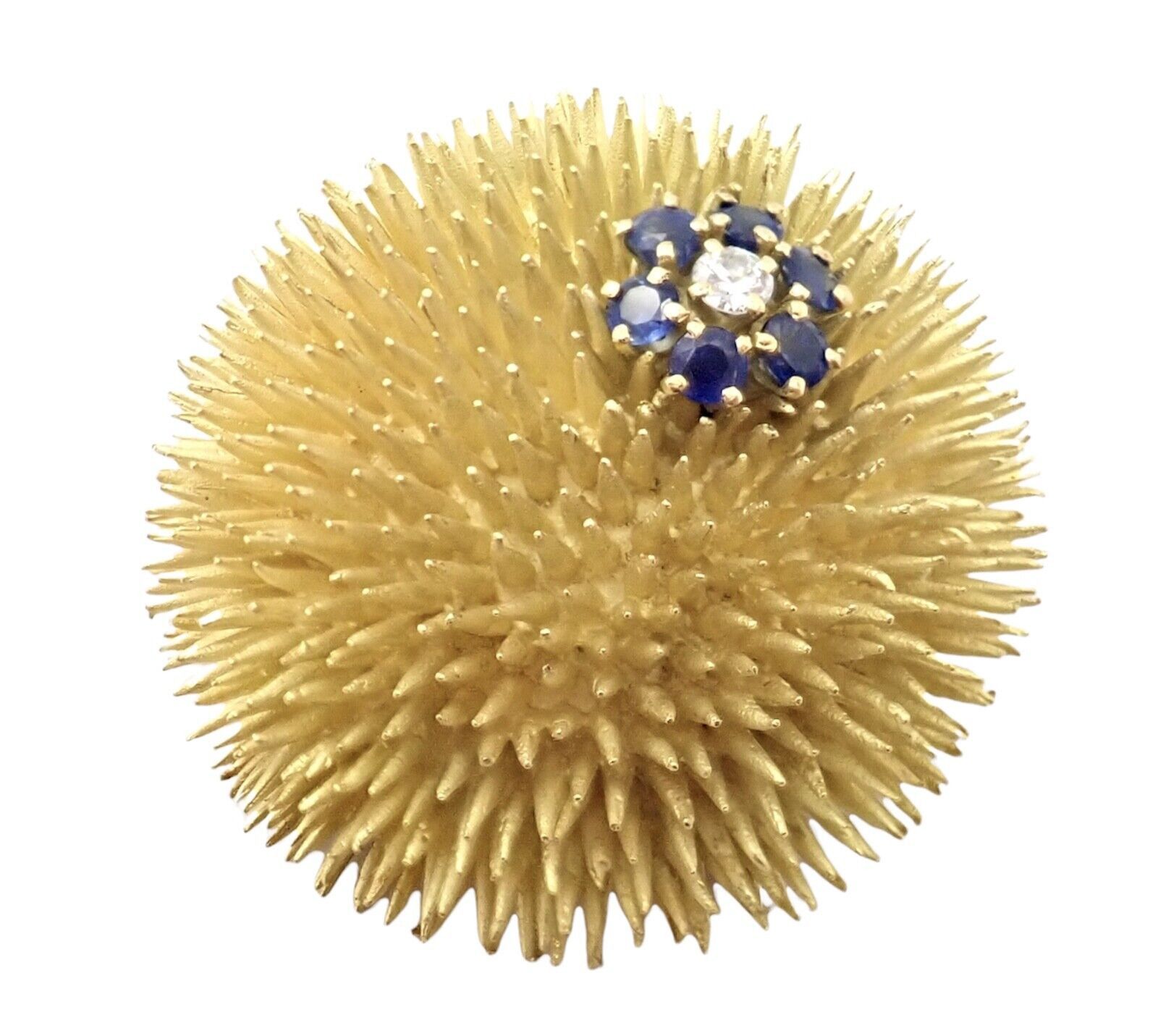 18k Yellow Gold Sapphire Diamond Large Urchin Brooch Pin