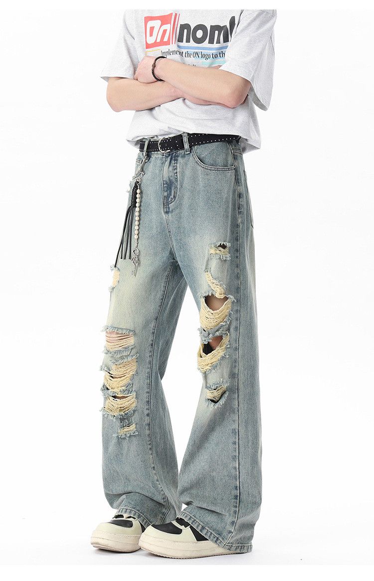 Japanese Brand Men's trendy retro loose wide-leg ripped jeans Size US 32 / EU 48 - 6 Thumbnail