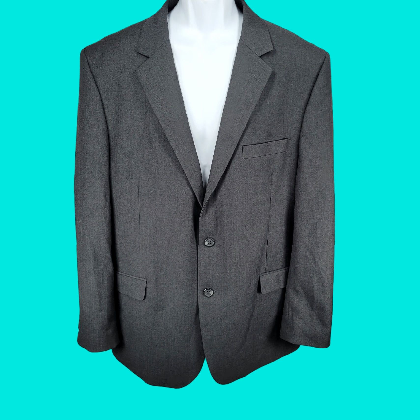 Van Heusen Van Heusen Blazer Suit Jacket Sport Coat 48R Grey 2 Button Single Vented Notch 4-Button Sleeve Men Size 48R - 1 Thumbnail