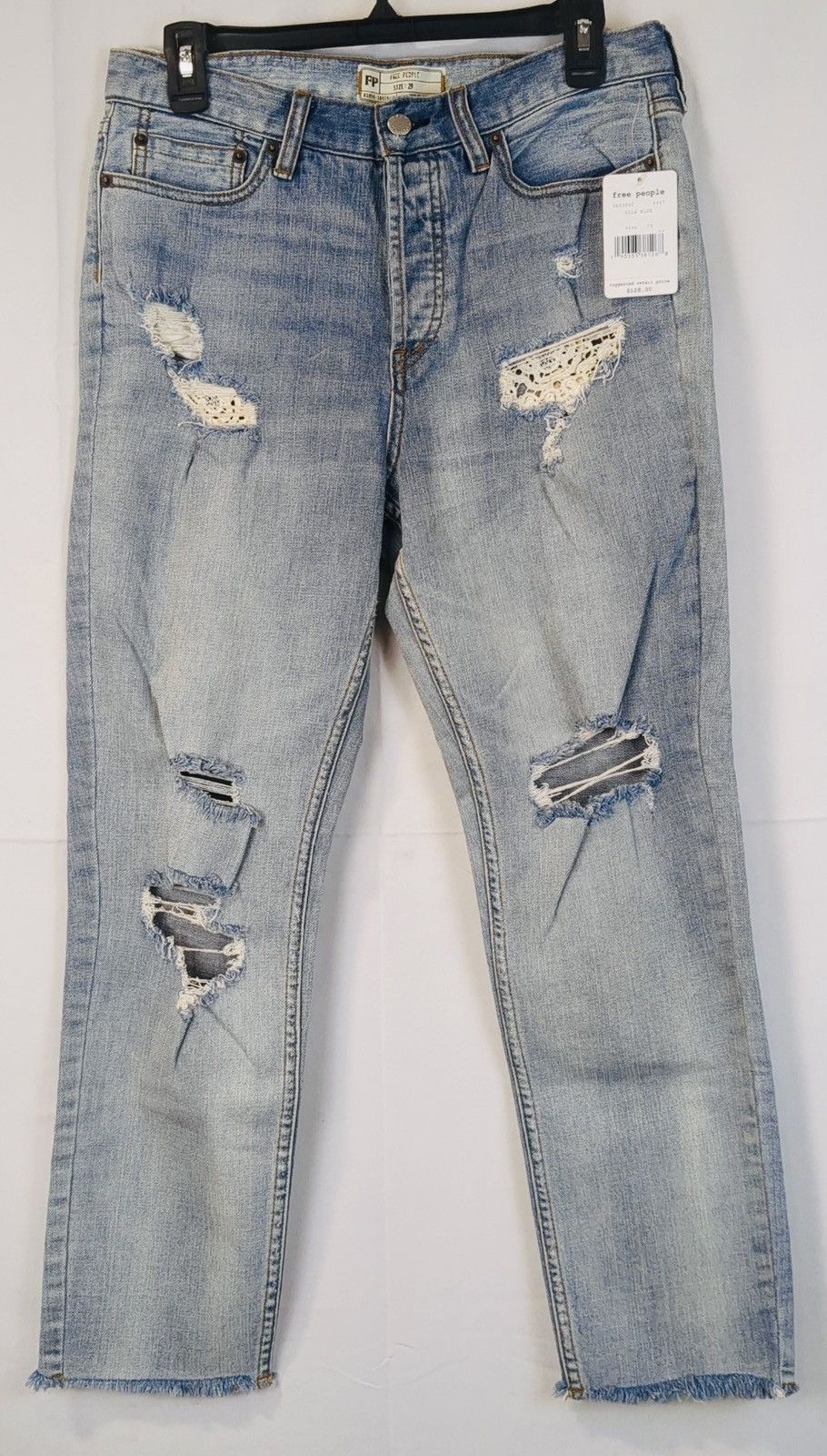 Free People Free People Women’s Light Washed Distressed Jeans Lace NWT Size 29" - 2 Thumbnail